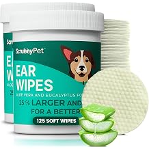 Scrubby Pet Dog Ear Wipes for Dogs | Extra Thick with Aloe Vera & Eucalyptus | 250 Count | Hypoallergenic Ear Cleaner for Dogs with Pearl Texture for Deeper Clean