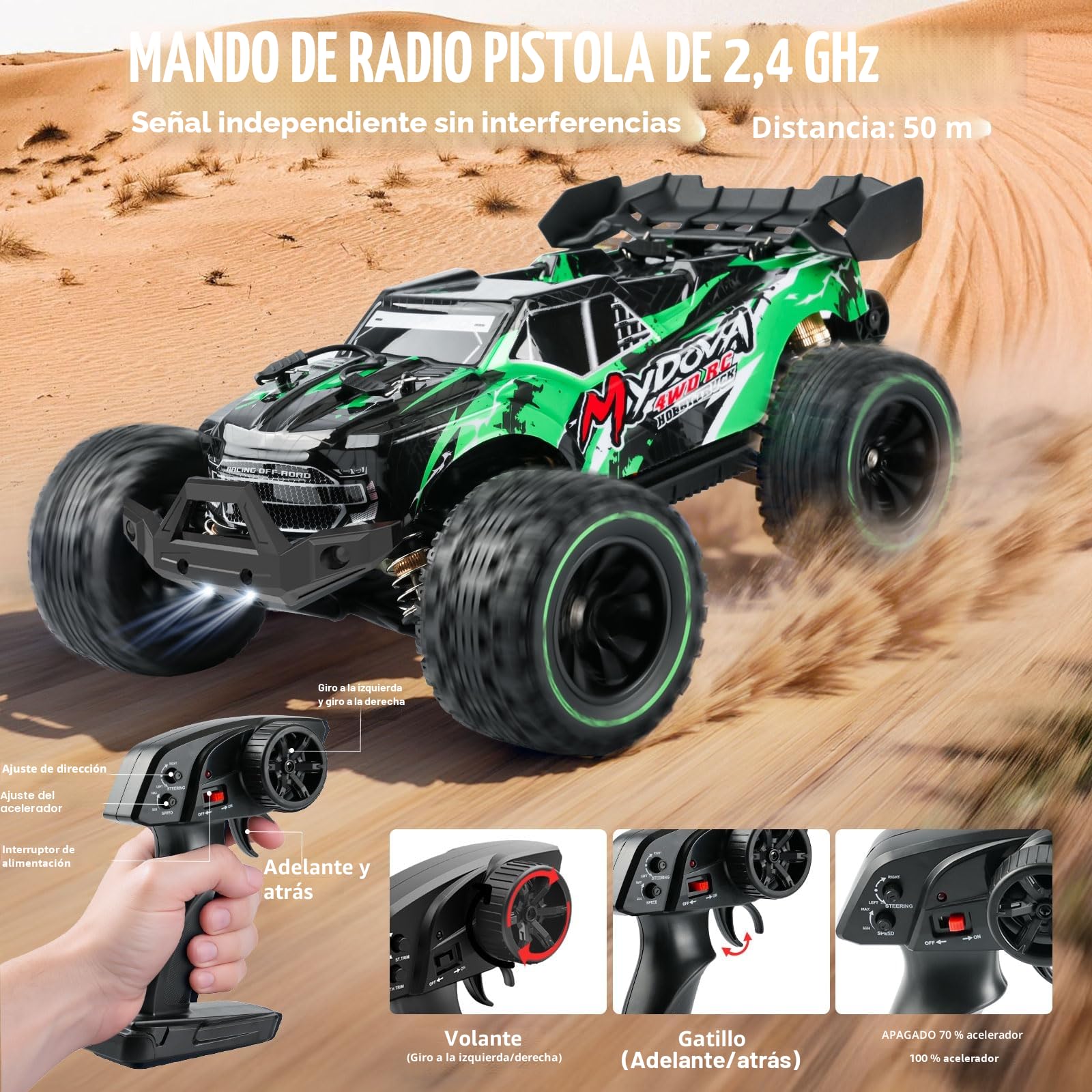 Coche teledirigido 1:14, 4 x 4 de Alta Velocidad RC Offroad 40 km/h, 2,4 GHz 4WD Coche Radiocontrol Drift Buggy Cars con 2 Baterías, Juguete Regalo para Niños Adulto