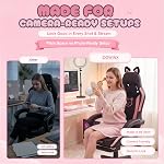 Dowinx Cat Ear Gaming Chair for Adults, Pink Ergonomic Computer Chair with Massage Lumbar Support, Reclining Gamer Chair with Footrest and Headrest, 290 lbs