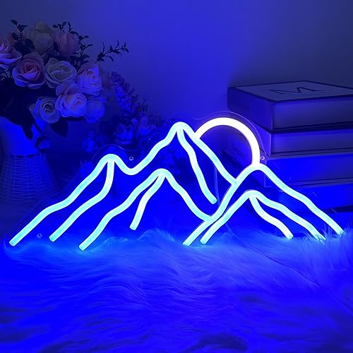Letrero de neón con diseño de montañas y puesta de sol, luces LED personalizadas, decoración de pared para el hogar, dormitorio, sala de juegos,
