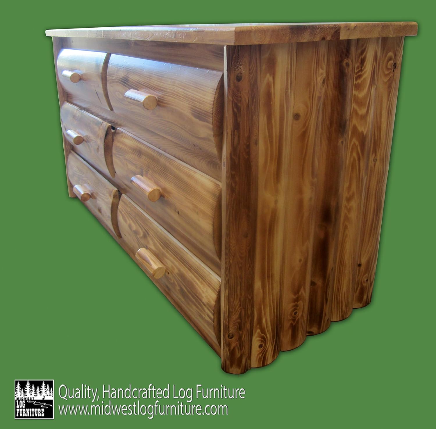 Log Dresser [6 Drawer] - Torched Cedar/Dovetail / 100% Solid Wood/Amish Handcrafted in USA