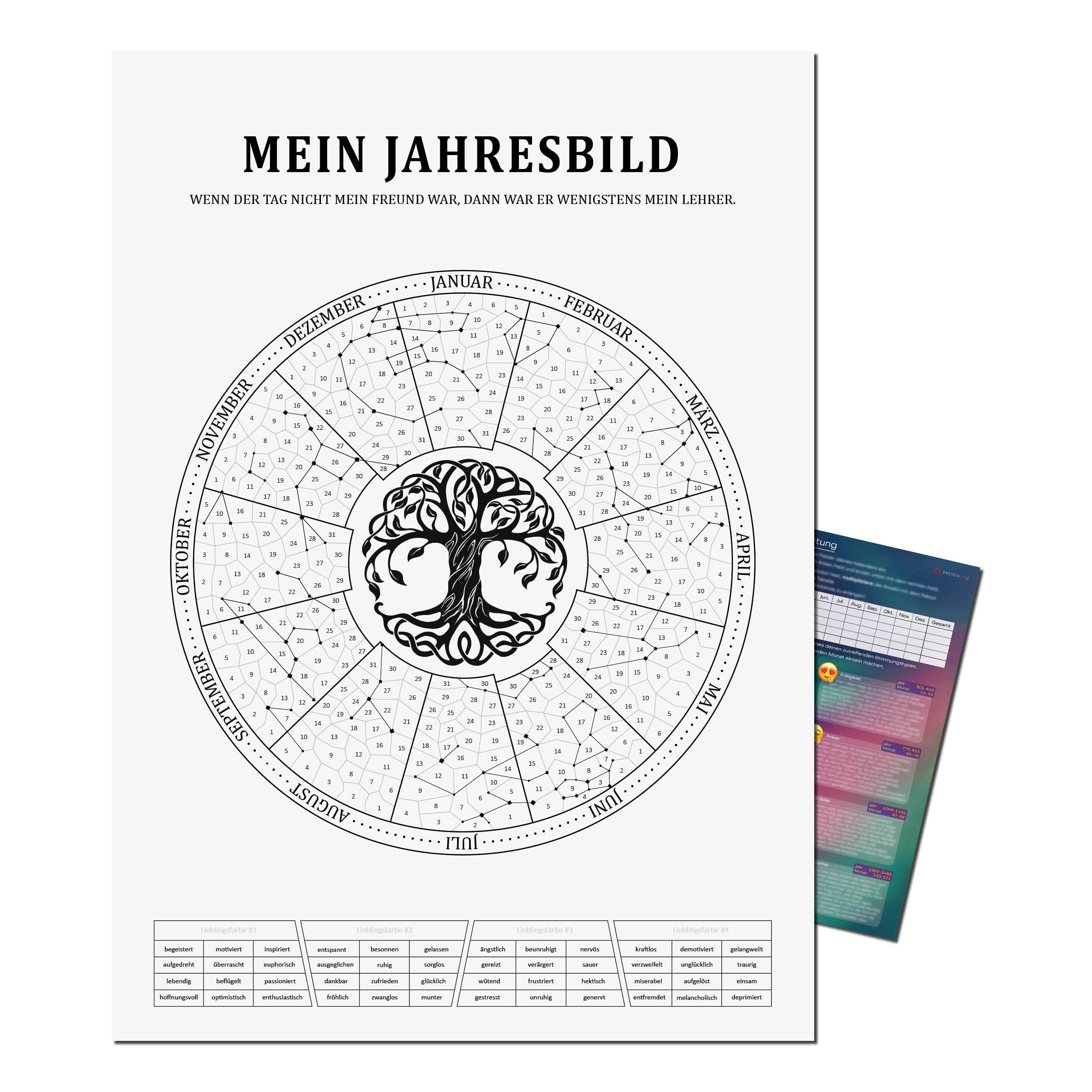 Mein Jahresbild By Presentou | Design Your Year As An Individual Picture Includes Psychological Evaluation Calendar For Colouring With Mood Spiritual Motif Sun Moon A3 29 7 X 42 Cm