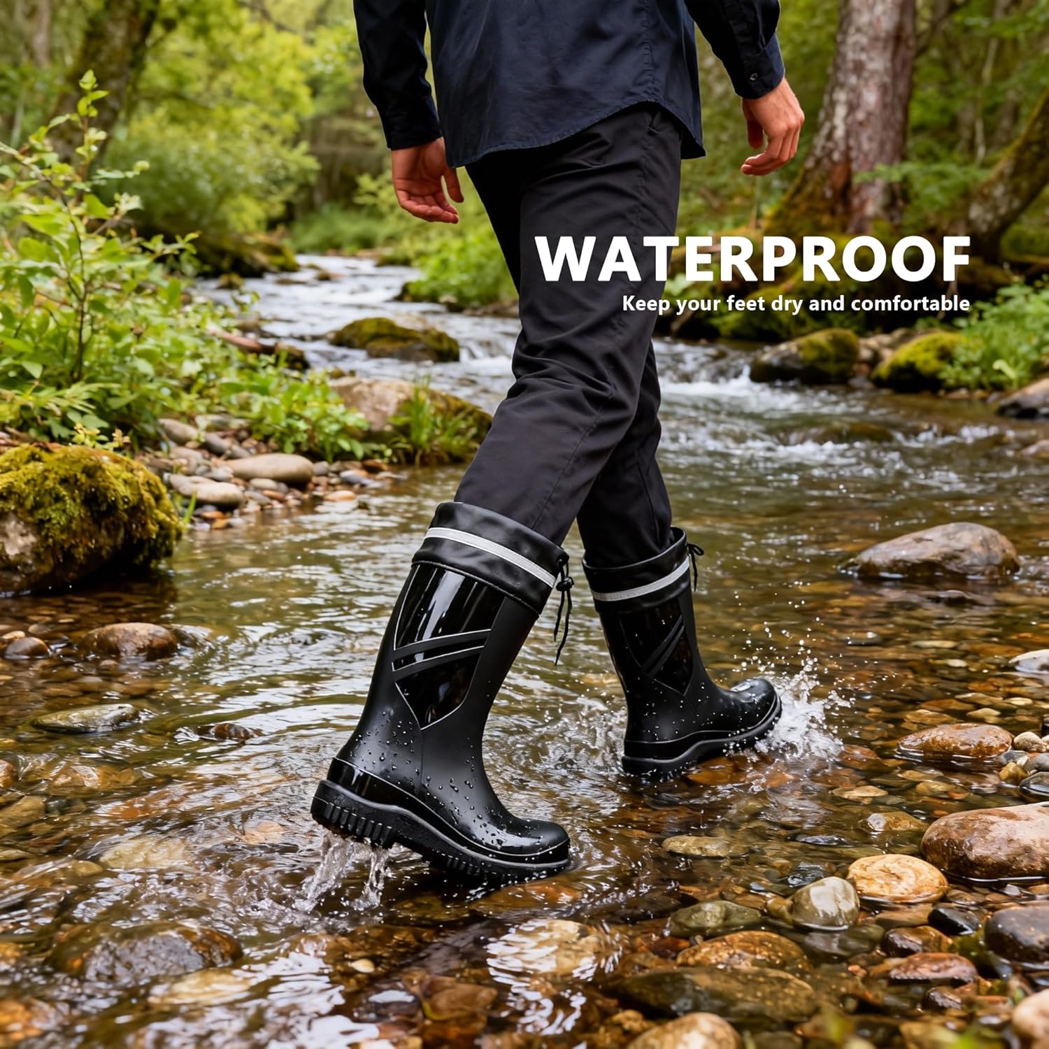 Rain Boots for Men Garden Boots Waterproof Mens Rubber Shoes with PVC Comfort Lightweight Work Mud Boots Resistant Durable Slip for Fishing Farming Gardening - Image 3