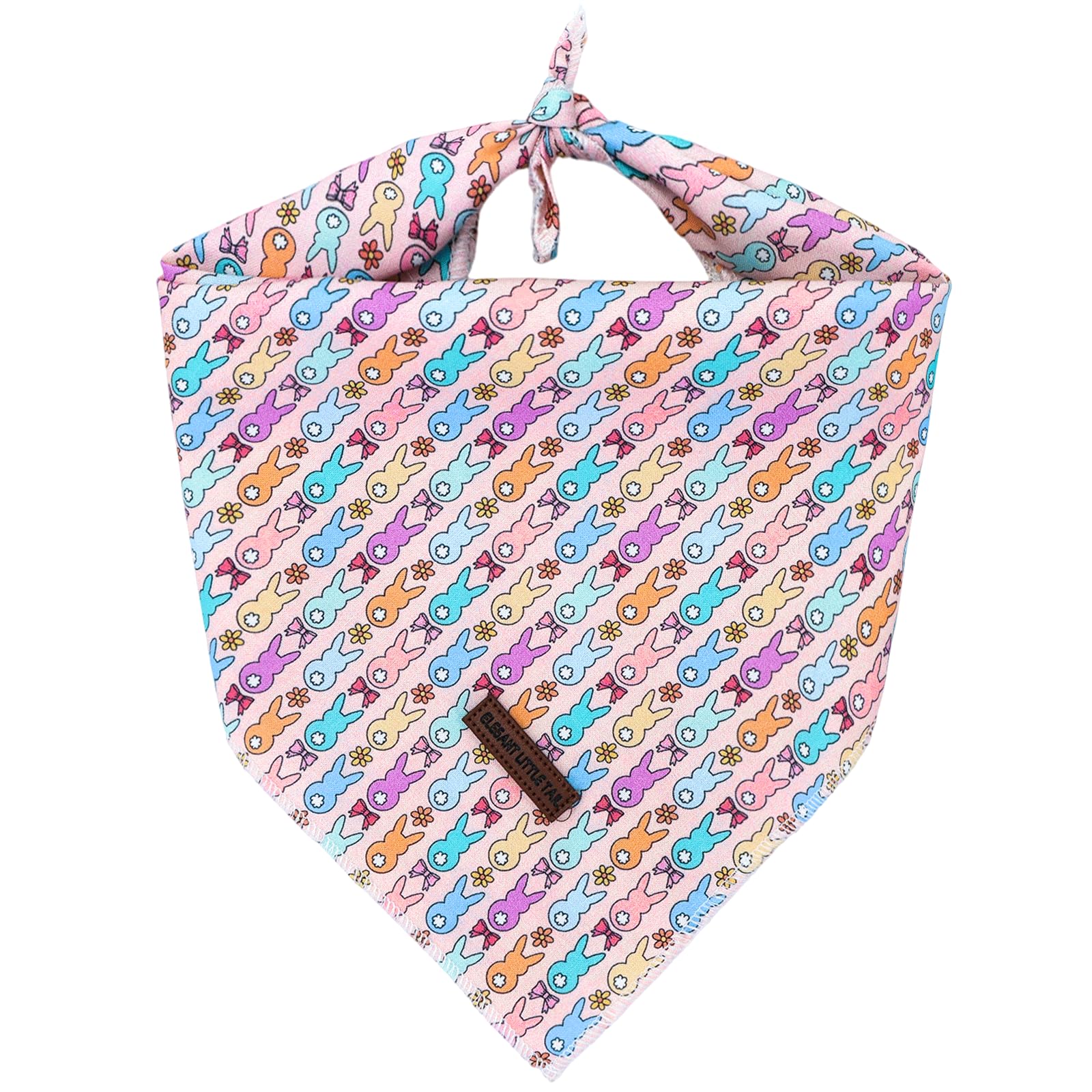 Elegant little tail Easter Dog Bandana, Bunny with Flower 1PC Washable Dog Scarf Female or Male Square Bib Kerchief Scarf Adjustable Pet Bandana for Medium Large Dogs