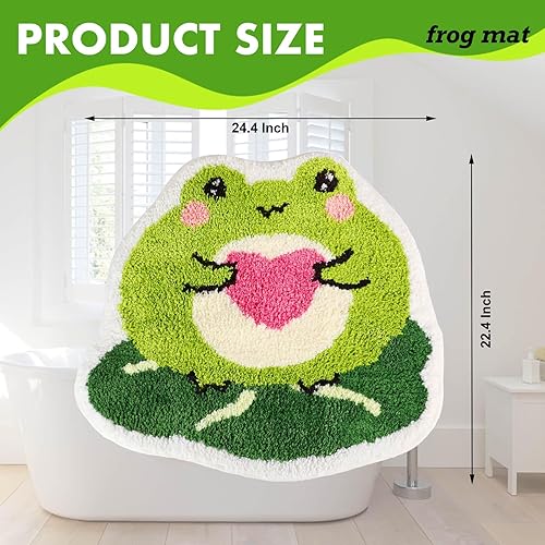 Miniatura 2 de Tapete de baño de rana, tapete de baño antideslizante para ducha, suave y absorbente, tapete de microfibra con hoja de loto, bonito tapete lavable