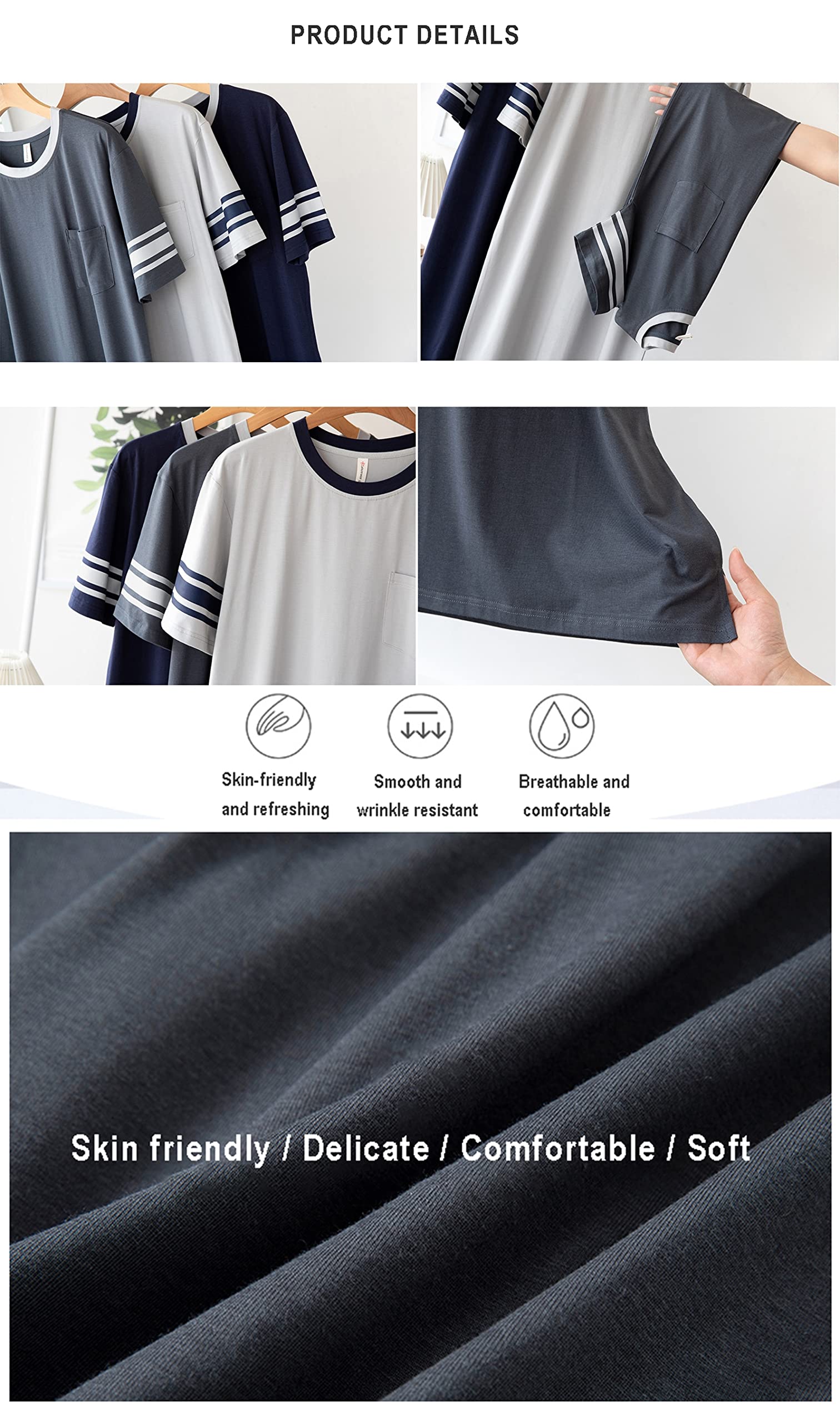 CYGE Herren Kurzarm Nachthemd Modal Baumwolle Gestrickter Pyjama Nachthemd Mittellanger Nachthemd Bademantel
