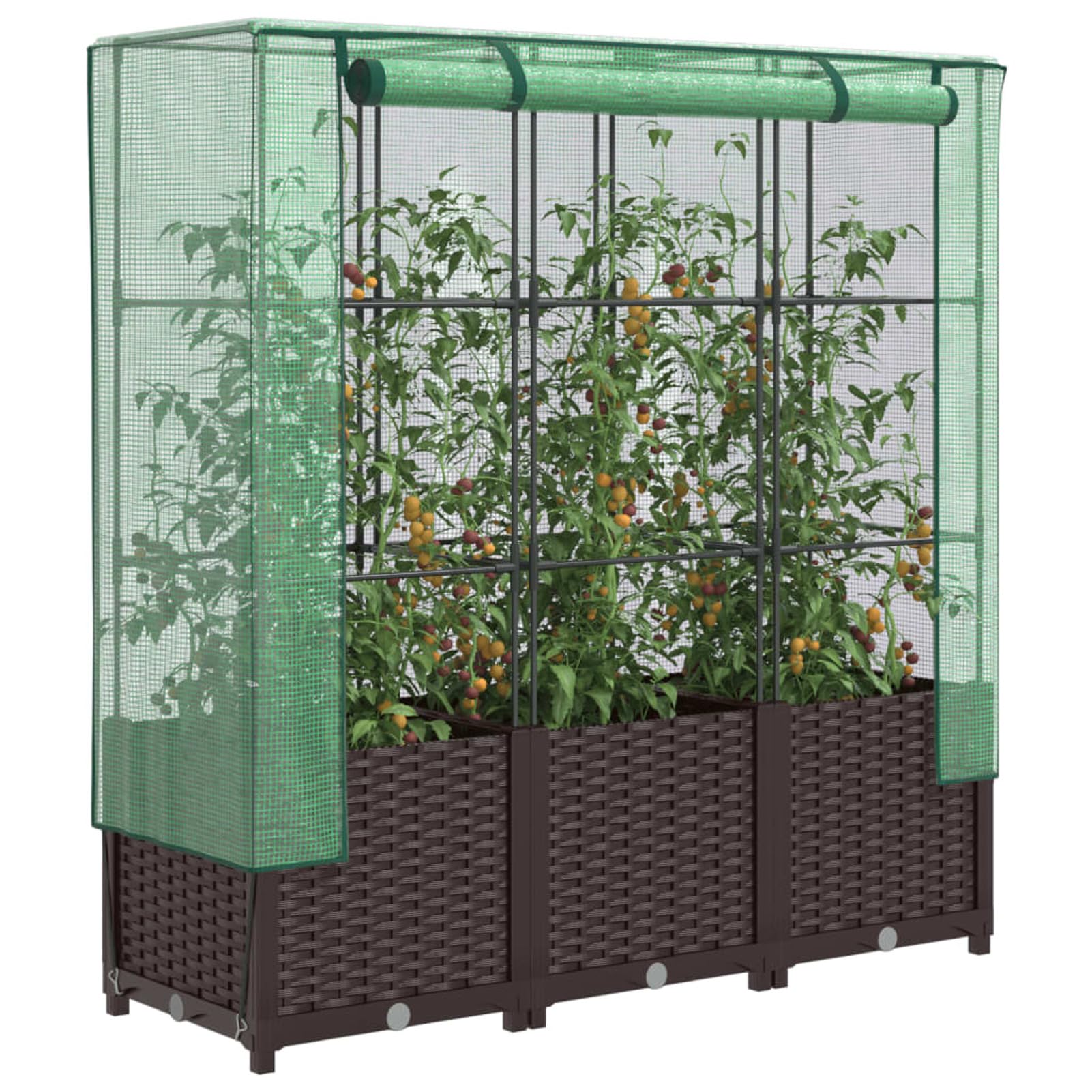 Homgoday Hochbeet mit Gewächshaus-Aufsatz Pflanzkasten Gemüsebeet Blumenbeet Blumenkasten Gartenbeet Pflanzbeet Frühbeet für Balkon Garten Terrasse Rattan-Optik 120x40x138 cm Braun