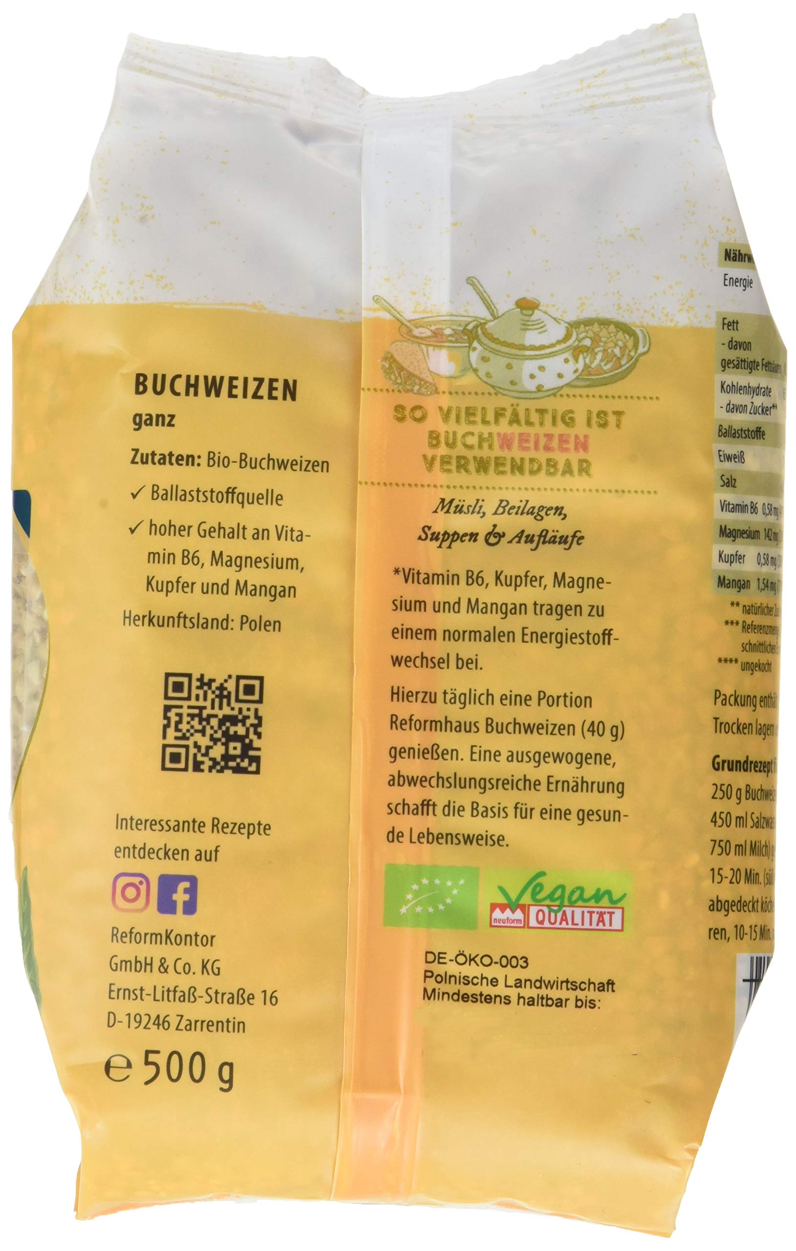 Reformhaus Buchweizen ganz Bio, 6er Pack (6 x 500 g)