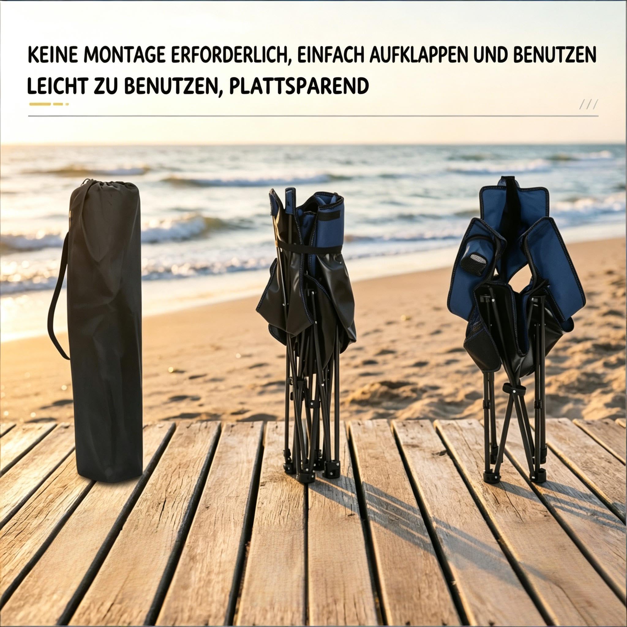 Ergonomiczne krzesło kempingowe z funkcją leżenia – regulowane krzesło składane na plażę, do ogrodu i wędkowania, wysuwany podnóżek i uchwyt na napoje, stabilne do 150 kg, w zestawie torba