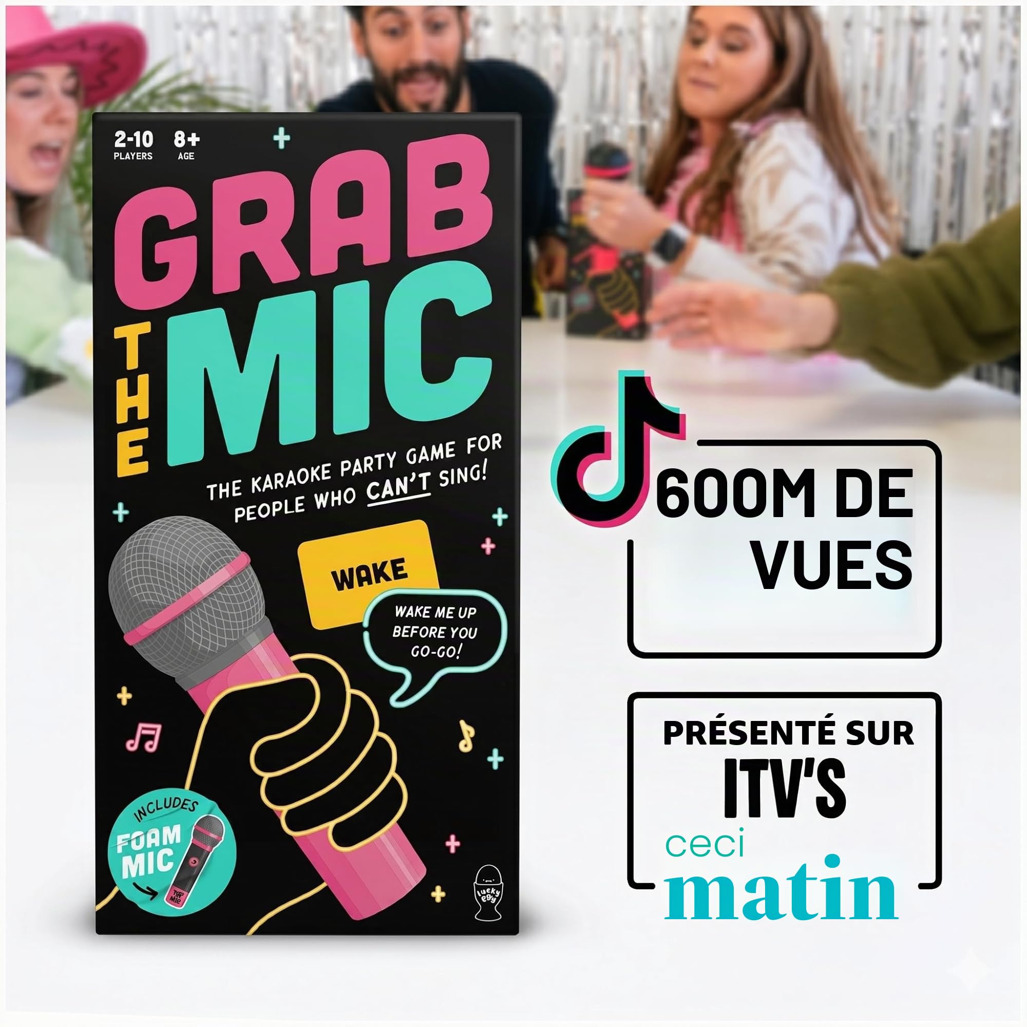 Lucky Egg Passionnant Grab The Mic – Jeu de karaoké familial pour enfants 8 ans et plus, 2-10 joueurs – 250 cartes lyriques