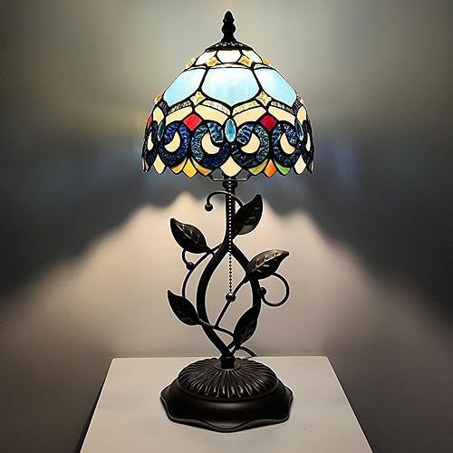 Miniatura 13 de Small Tiffany Lamp Pink Dragonfly Style Stained Glass Table Lamps Desk Bedside Reading Light 8X8X18 Inches with Bronze Metal Leaf Resin Base Pink