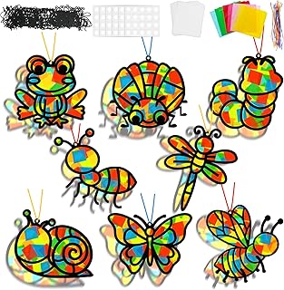 32 Sets Spring Bug Suncatchers Craft Kit DIY Insect Window Stained Glass Effect Paper Butterfly Bee Home School Classroom Decoration Summer Art Creative Activity Project Gift Favor