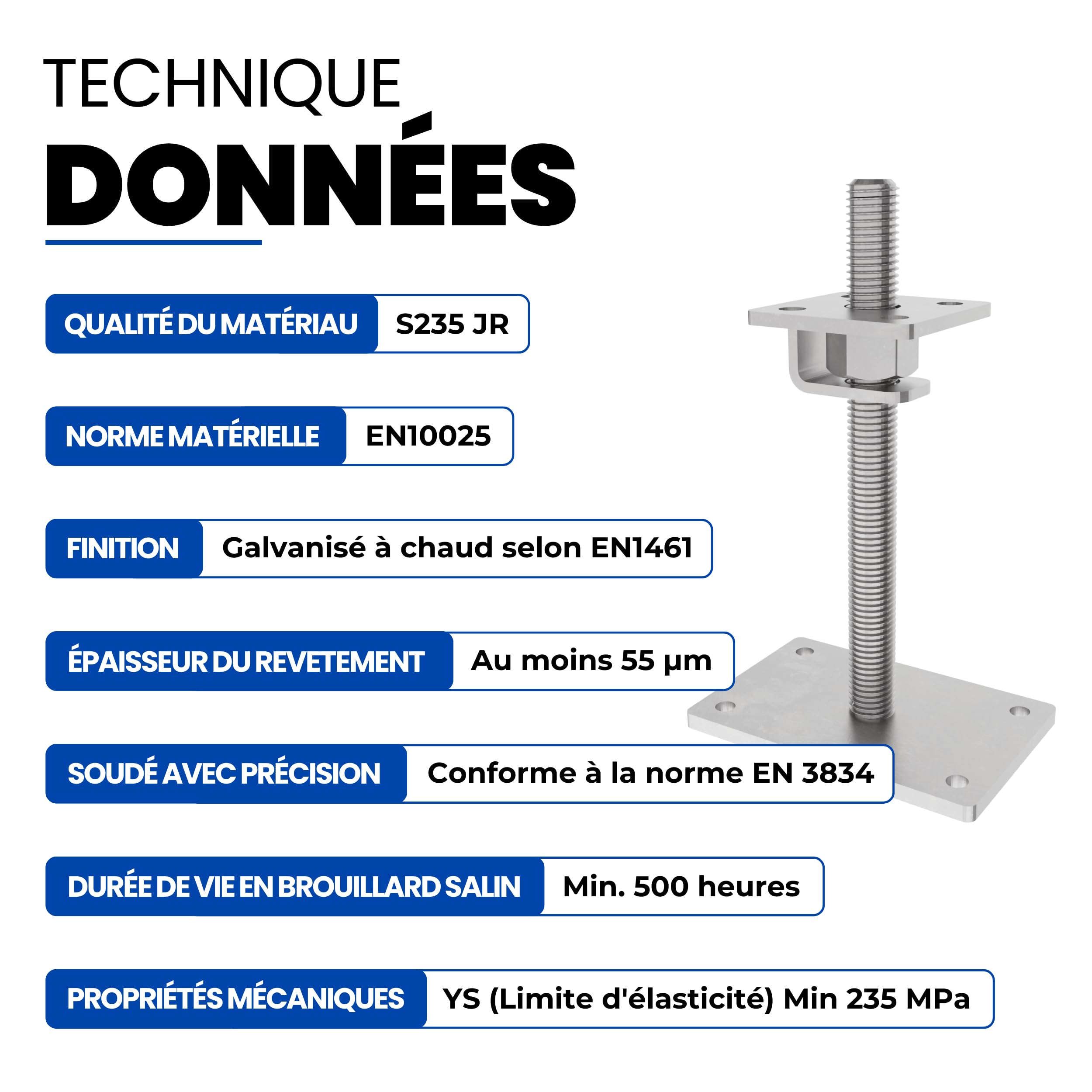 GeZu Impex Support de poteau Galvanisé à chaud 100 x 100 mm hauteur reglable platine bois pied poteaux clôture