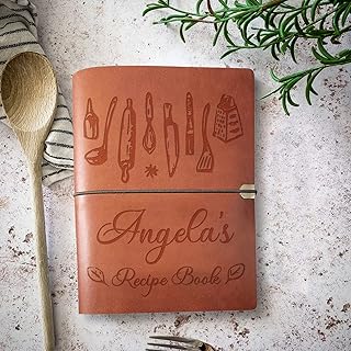 Personalized Blank Recipe Book Binder, Custom Leather Family Cookbook Journal, Recipe Sketchbook to Write in, Laser Engraved, Handcrafted Gift for Valentines, Christmas, Birthday, Husband, Mom, Dad