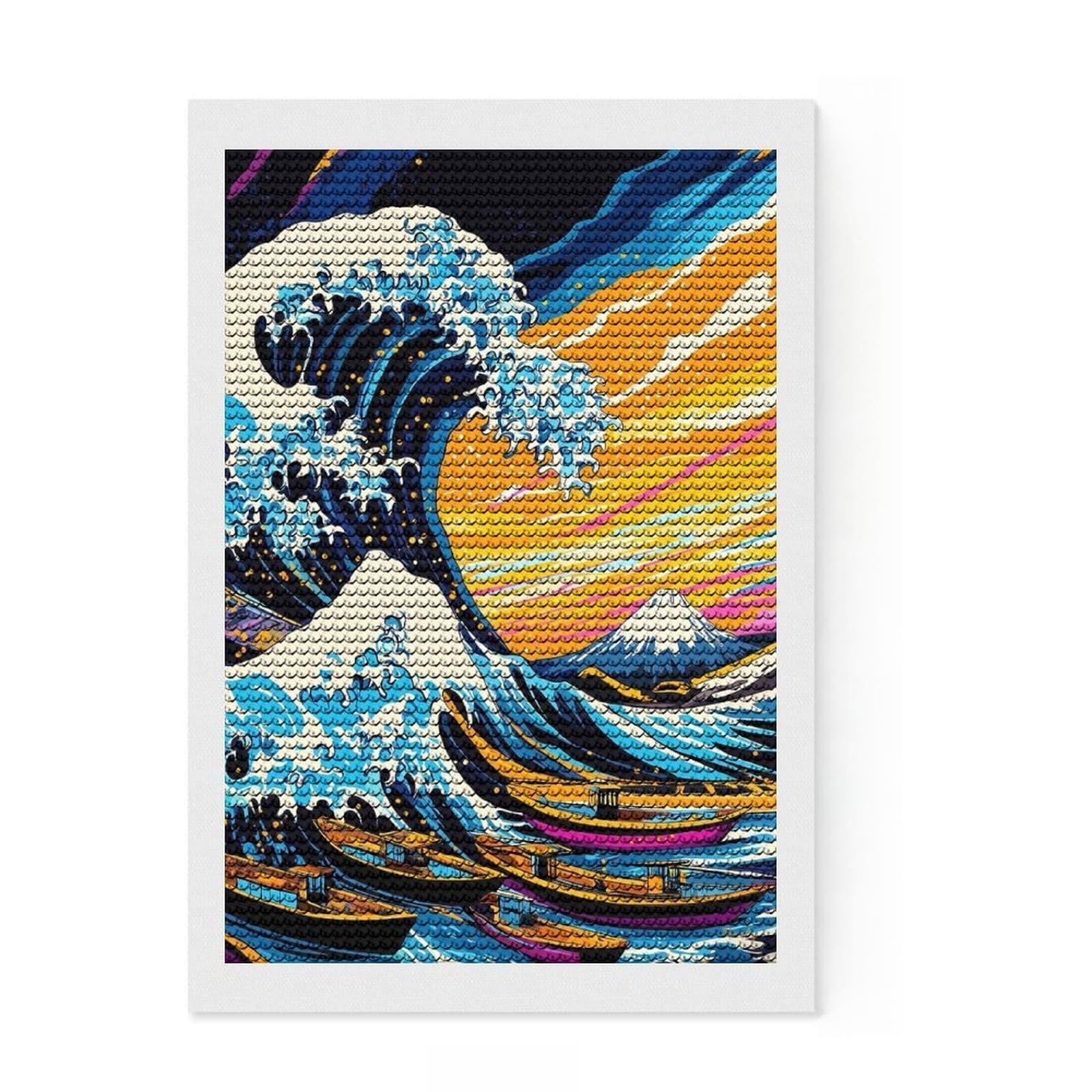 Junmoney Pop Art Vision of The Great Wave of Kanagawa 5D Diamond Painting Kit 8"x12", Round Gems, Festive Craft Gift, Fun Craft Activity, Modern Decor, for Adults