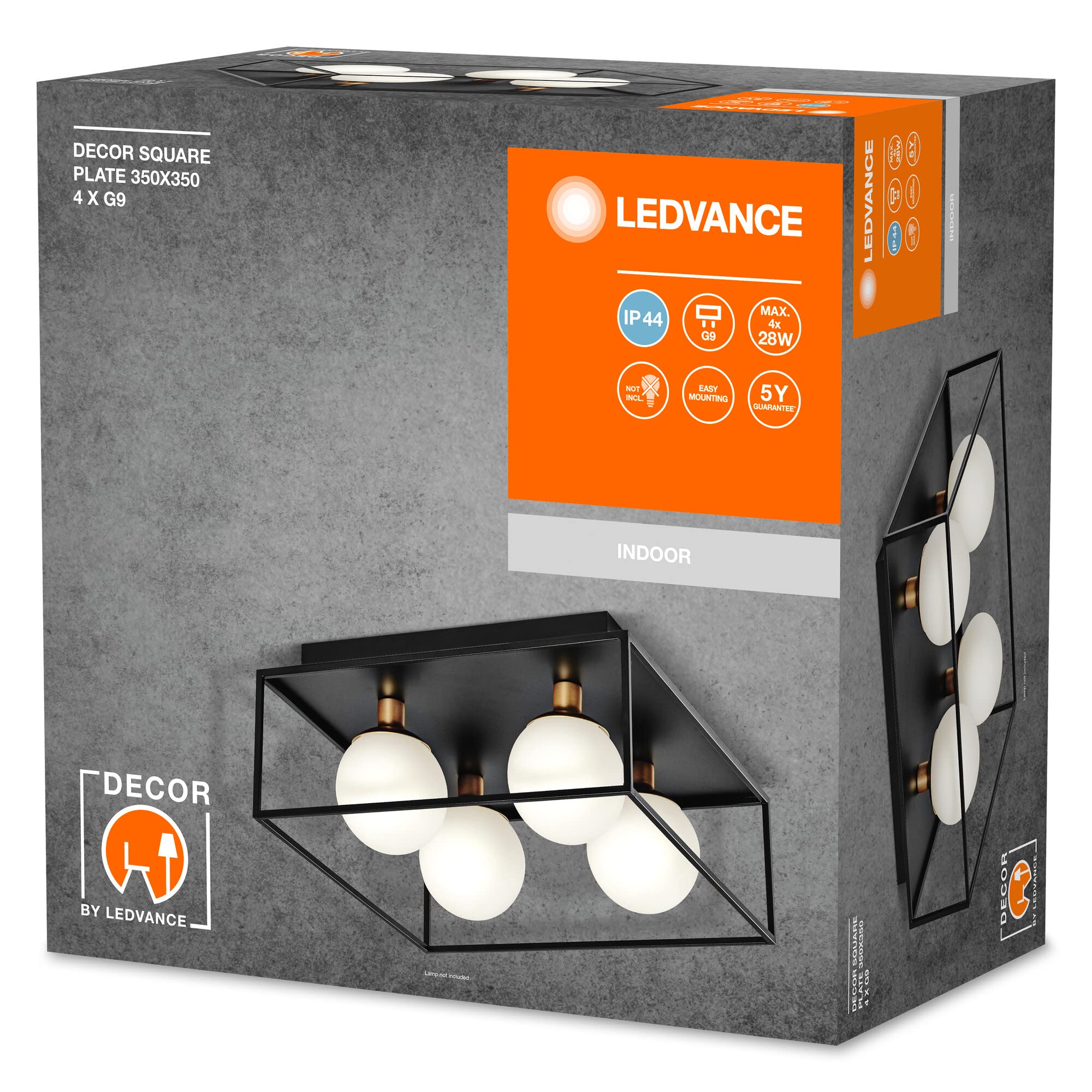 LEDVANCE DECOR Square plafoniera da bagno 350x350 IP44, nera, attacco G9 per sostituzione lampada, compatibile con lampada normale o smart, protezione IP20