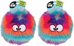 goDog Furballz Squeaky Plush Ball Dog Toy, Chew Guard Technology - Cool Rainbow, Large