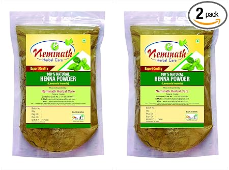 Natural Henna Powder For Hair | 100% Pure & Herbal Mehendi / Heena Leaves Powder, Natural Hair Colorant | 100 Grams - Pack of 2 By Neminath Herbal Care