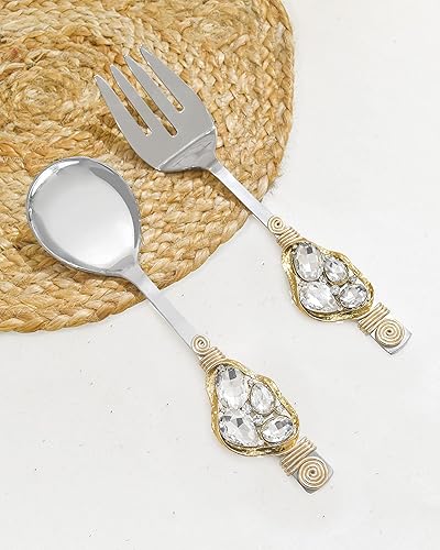 Miniatura 2 de YoTreasure Tiramisu Cumulus Crystal Acero Inoxidable Oro Crystal Servidor de ensalada Set Utensilios para servir moderna