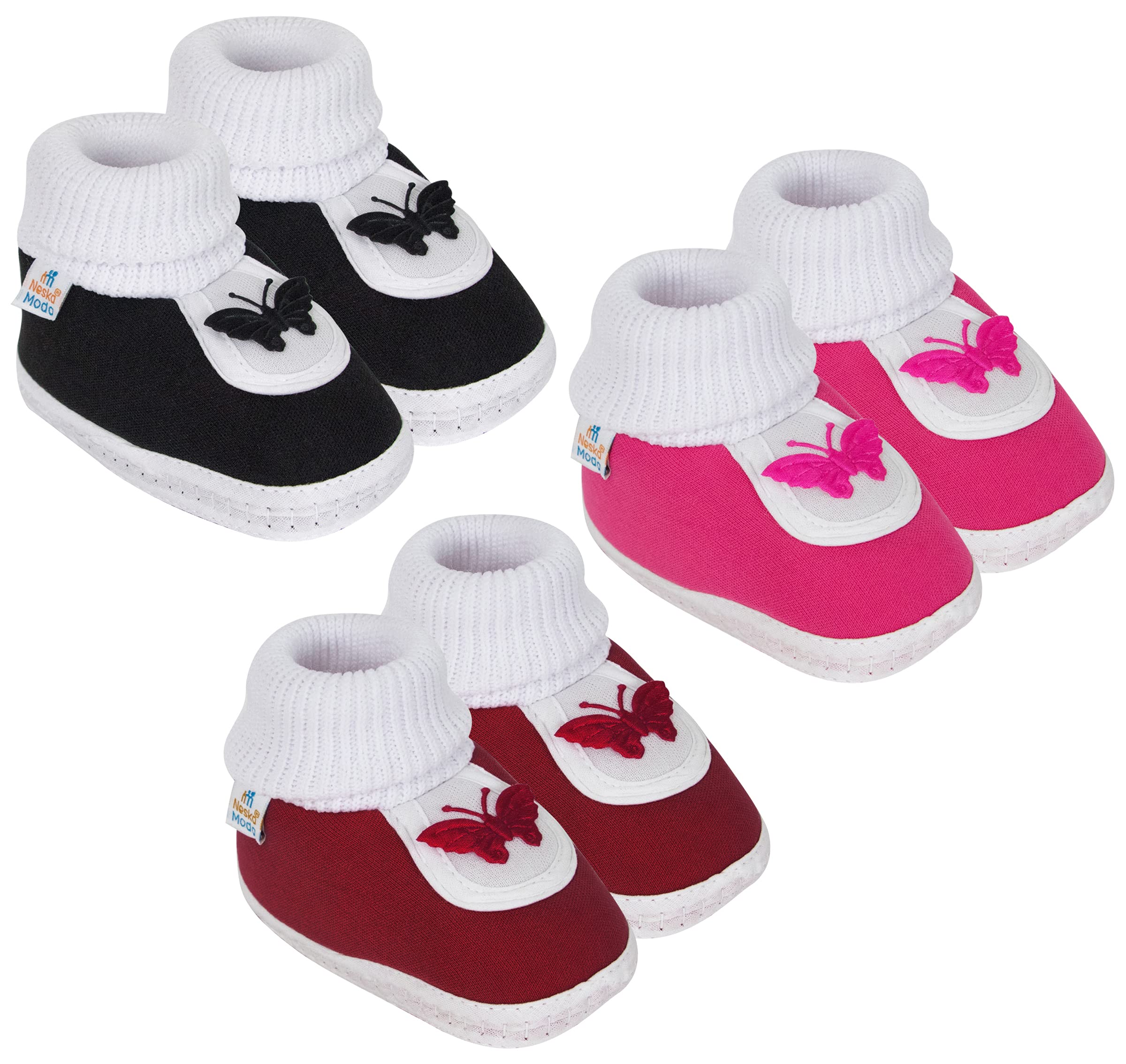 neska moda 6 To 12 Months Baby Boys & Girls Pack of 3 Pair Cotton Butterfly Booties-picture-27