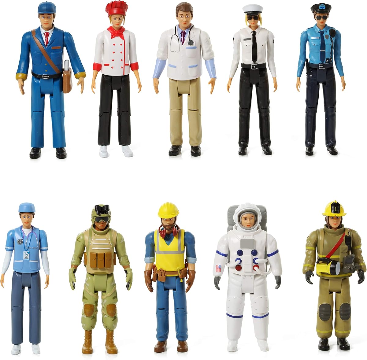 Colección de muñecas Sweet Li'l Family Dollhouse Figures - Bombero, oficial de policía, médico y más, juego de 10 figuras de acción, juego de casa de muñecas, juego de simulación para niños y niños pequeños