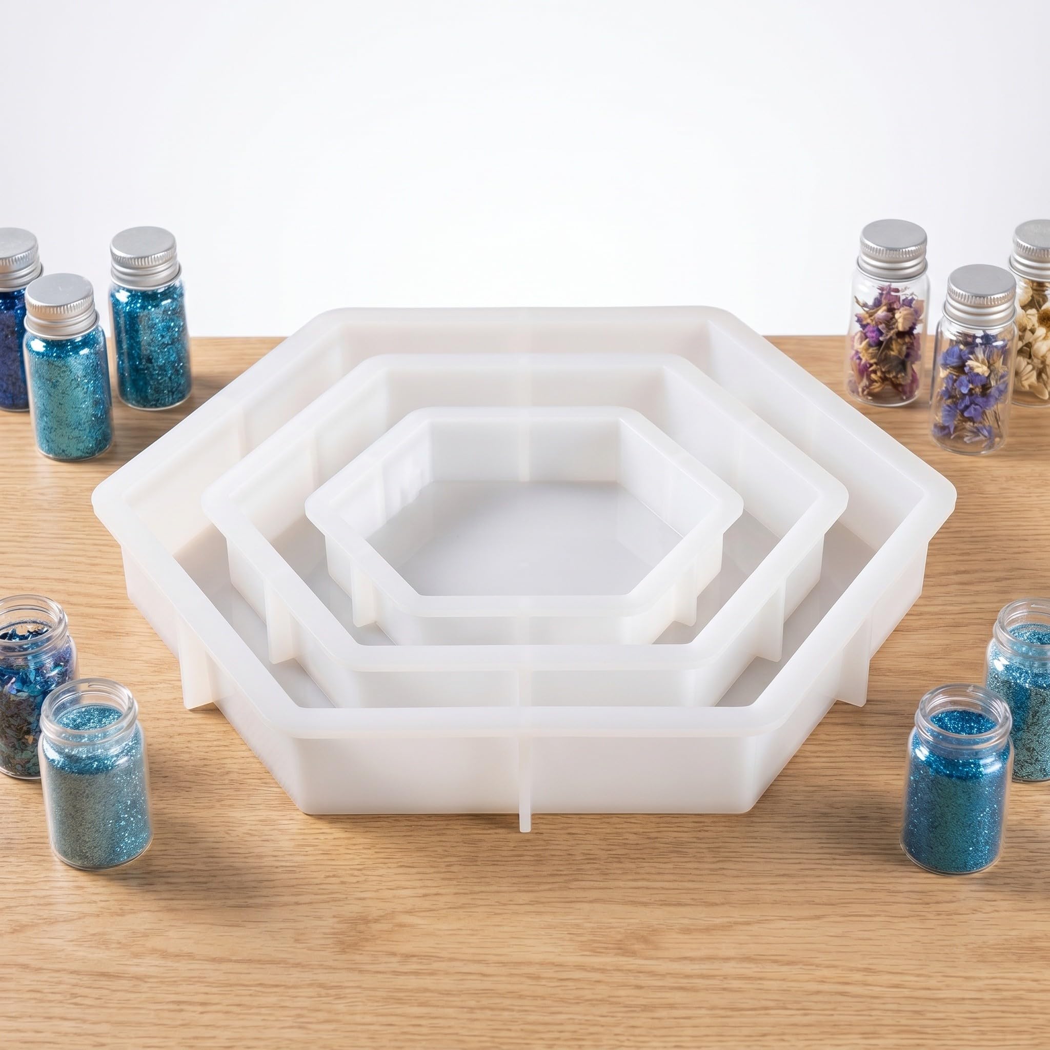 MAGICLULU 3 Pezzi Stampo in Silicone Esagonale per Resina Epossidica Superficie Liscia, Facile da Sformare, per Progetti Creativi a Casa