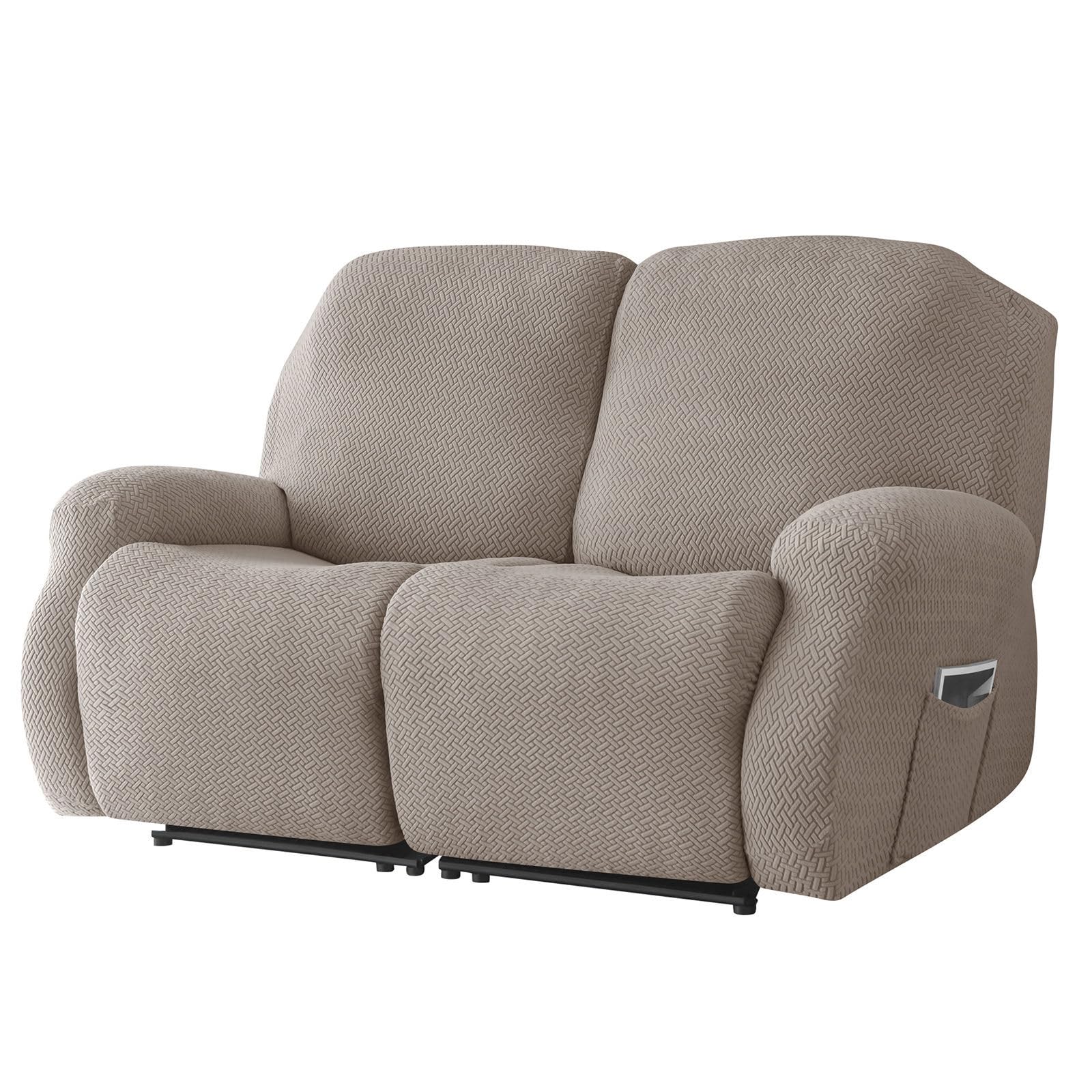 CLGTY Recliner chair covers Stretch Spandex Fabric, 6-piece reclining sofa slipcover with Pocket Armchair Covers For Kids Pets-Khaki-loveseat