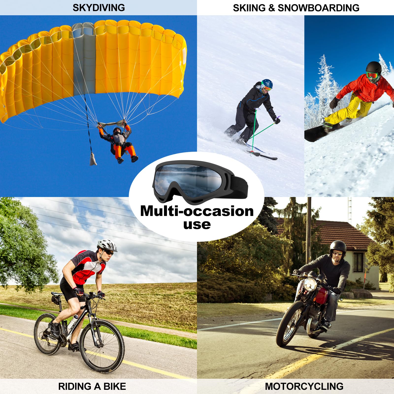 Lot de 3 lunettes de ski, de moto, de snowboard pour homme, femme, adulte et jeune