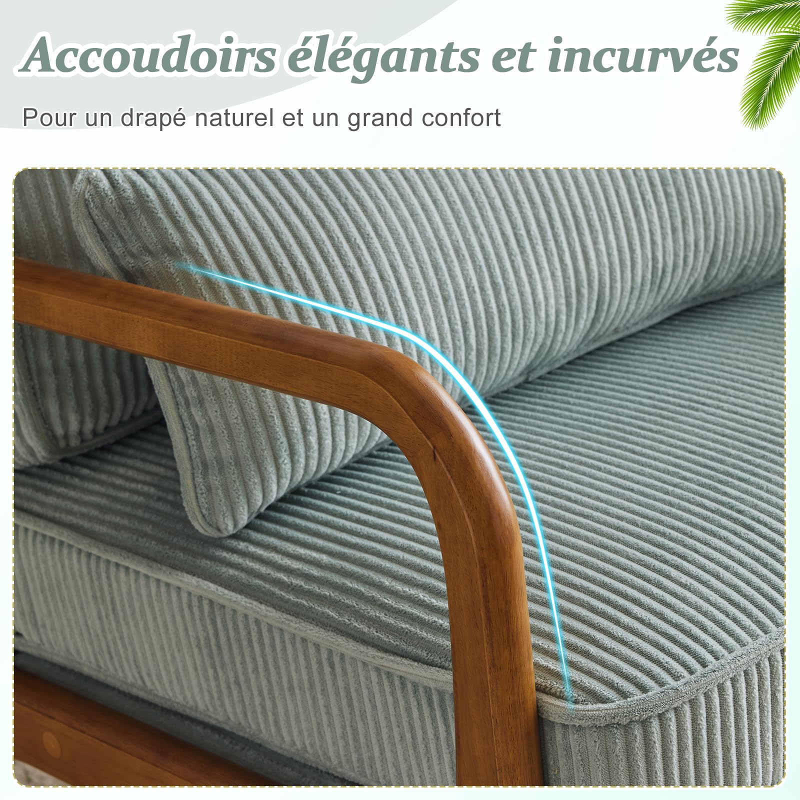 Bonnlo Poltrona Salotto in Legno e Velluto a Coste 65 x 82 x 75cm, Poltroncina Camera da Letto con Braccioli Curvi e Cuscino Lombare, Lounge Chair Design da Lettura e Soggiorno (Azzurro Grigio)