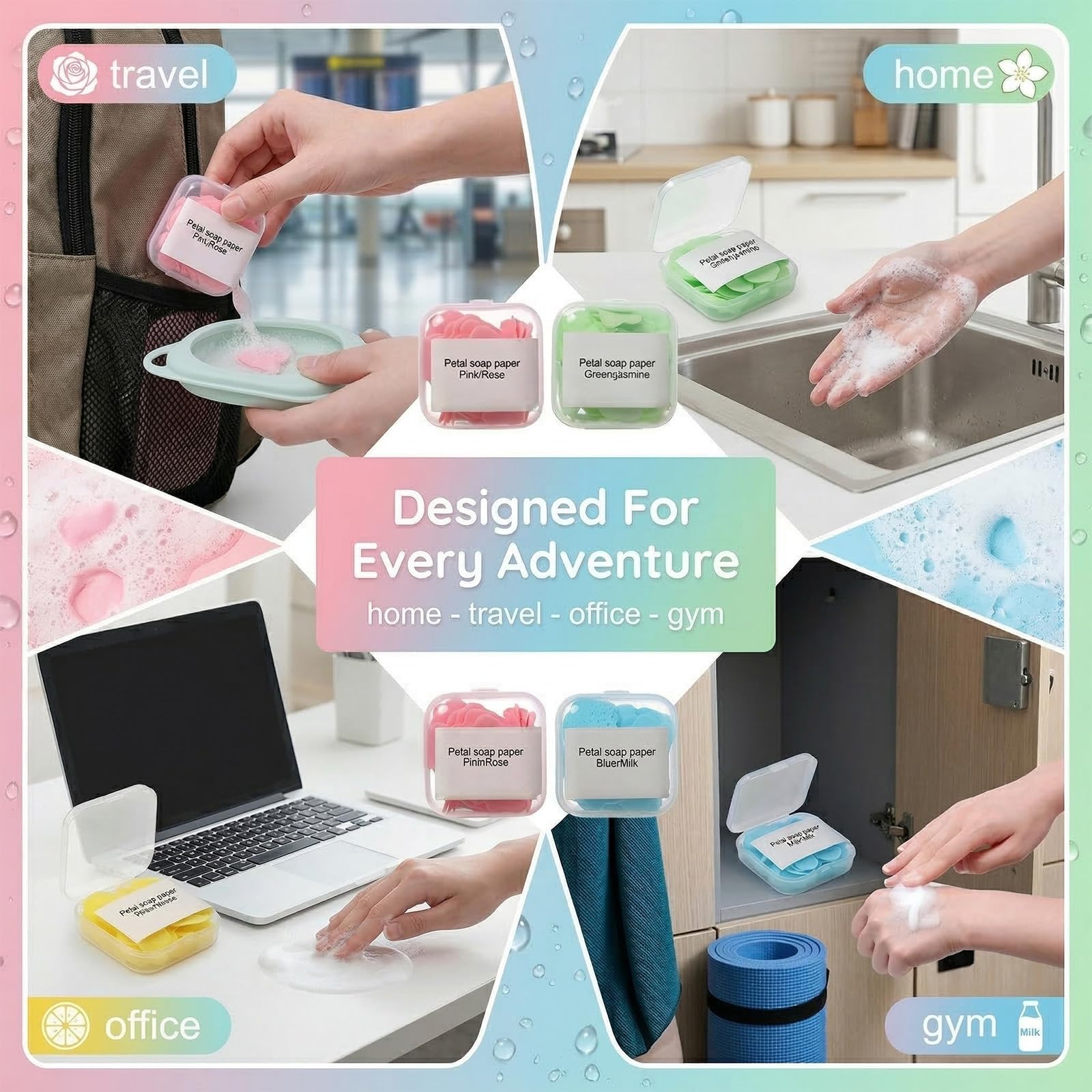 Fogli di Sapone Monouso 8 Confezioni Colorate Salviette Portatili per Viaggi Campeggio Ufficio Igiene Mani