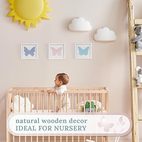 Vista 5 de Tide and Tales Decoración de habitación de mariposa 3D para niñas, juego de 3 (7 x 7 pulgadas), arte de pared de madera enmarcado para guardería