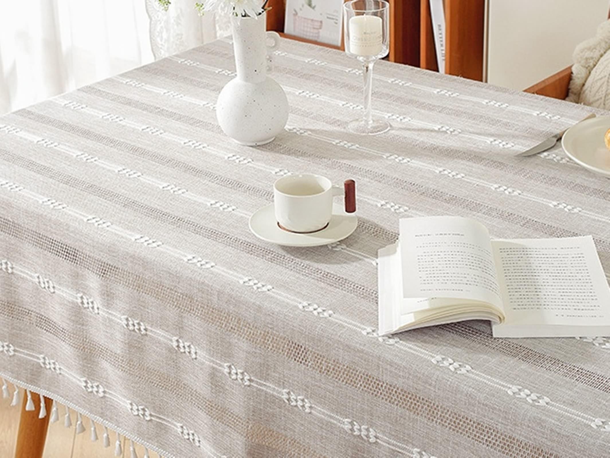 Tovaglie Antimacchia Rettangolari, Poliestere Motivo a strisce all'uncinetto Tovaglia per Casa e Cucina, Tovaglia Elegante per Picnic, Caffè leggero, 140 x 220 cm
