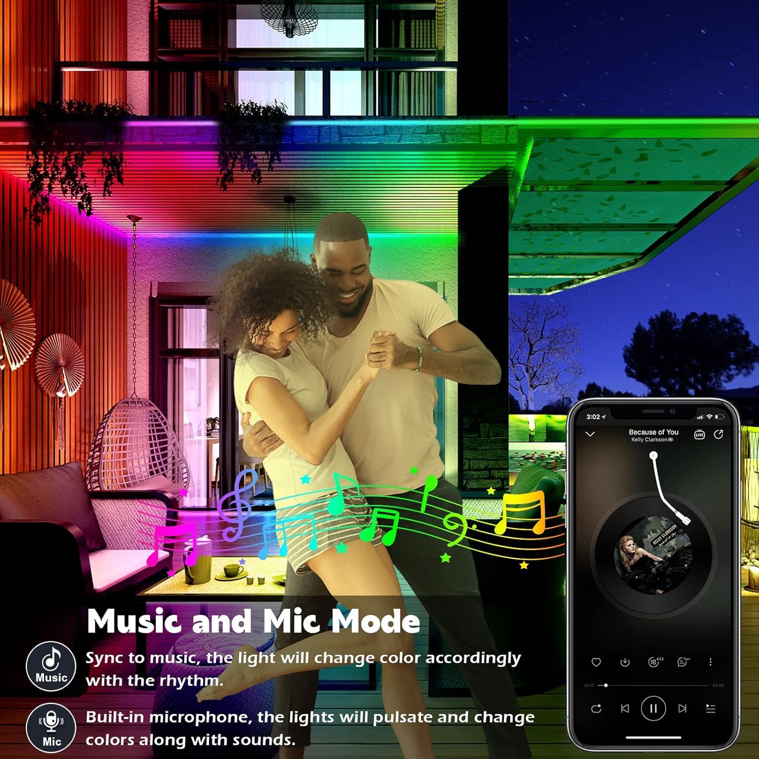 18M Outdoor LED Streifenleuchte wasserdicht,IP68 Außen LED Lichtband wasserfest mit App-Fernsteuerung,Musik Synchronisation RGB Outside Lichterkette für Balkon,Terrasse,Dach,Garten,Pool (18M)