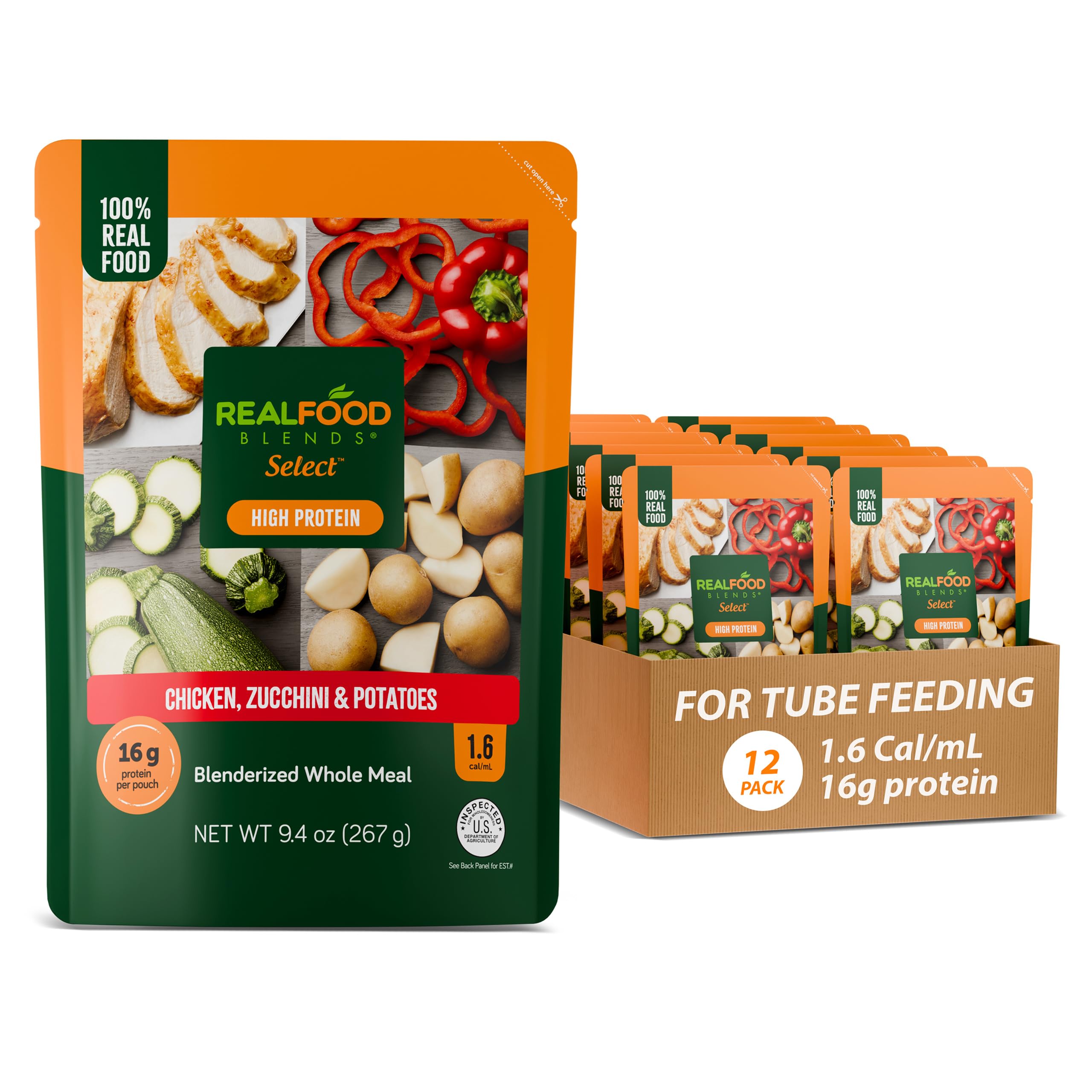 Select Chicken, Zucchini & Potatoes – Pureed Food Meal for Feeding Tubes, 9.4 oz Pouch (Pack of 12 Pouches)