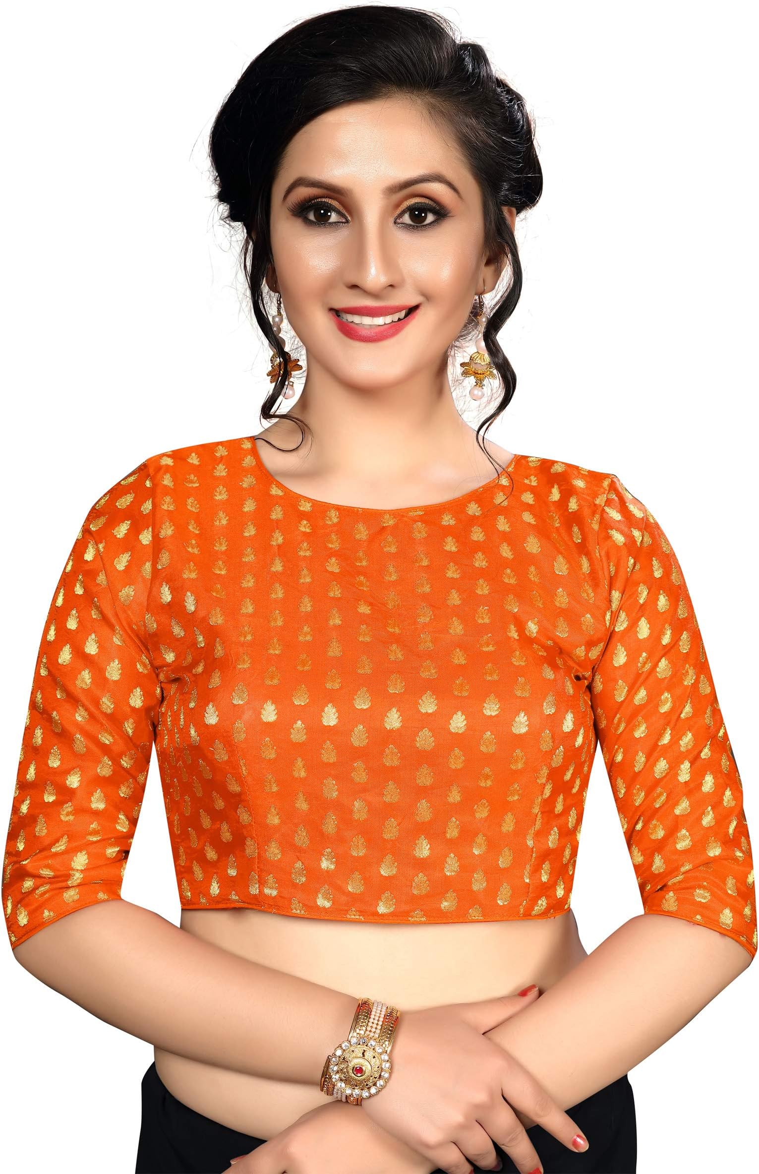Fab Dadu Women's Jacquard Blouse With Round Neck (FD-BL-20014)_Size_36, 38, 40, 42,