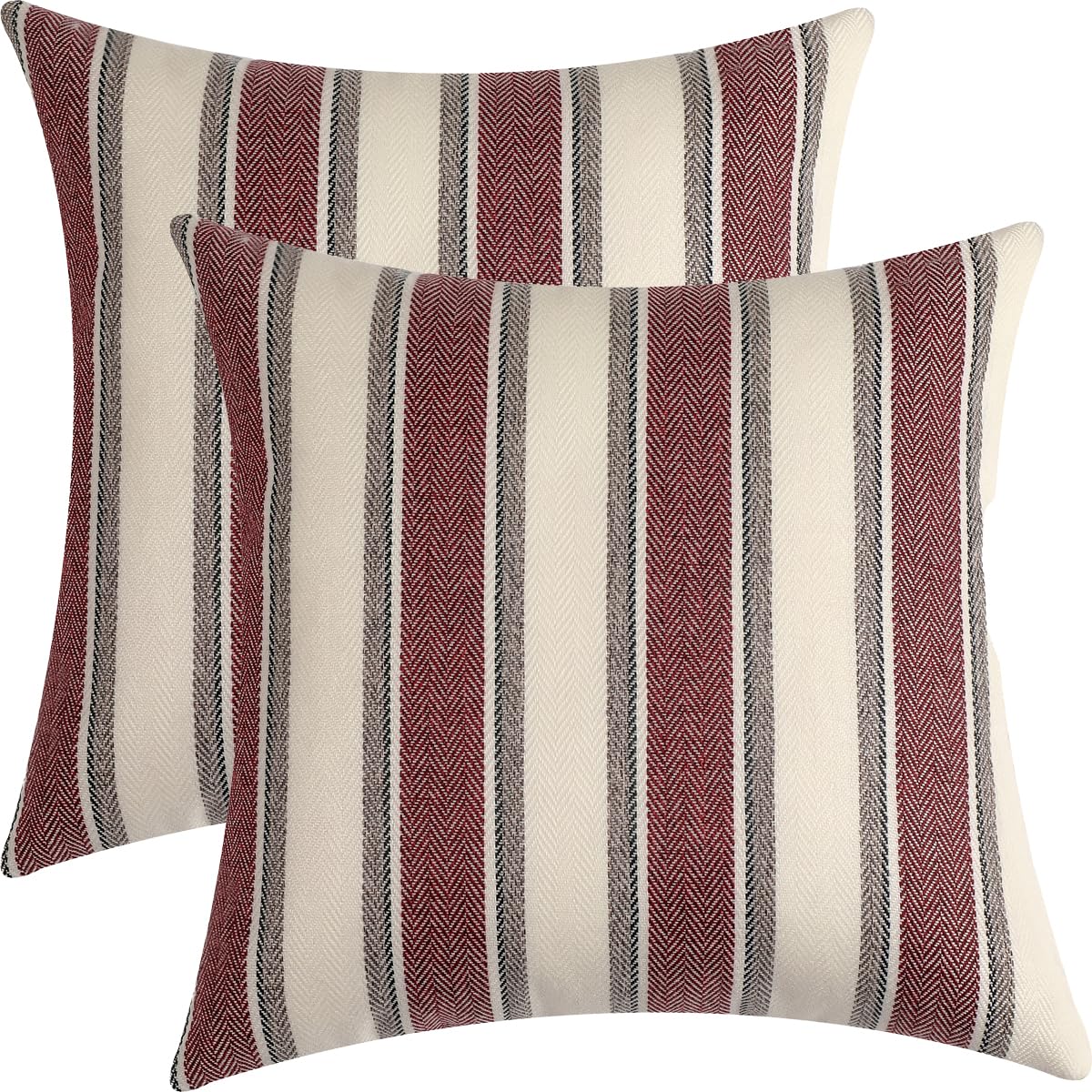 Fszhenzuan Stripe-Red Pack Of 2 Cushion Covers 40X40cm Decorative Red Striped Throw Pillow Covers Boho Soft Retro Pillowcases With Invisible Zipper For Couch Bed Living Room Home Decor