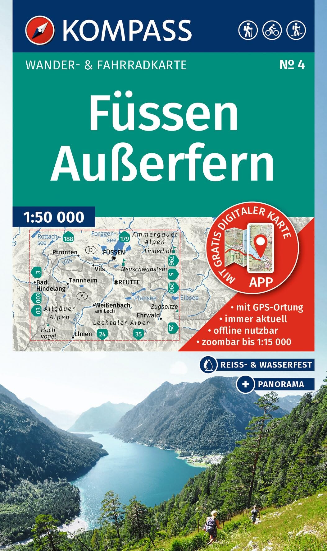 KOMPASS Wanderkarte 4 Füssen, Außerfern 1:50.000: Wander- und Fahrradkarte in einem - inklusive Offline-Verwendung in der KOMPASS-App. Wander-& Radwege. Panorama. Skitouren. Langlaufen. Reiten.