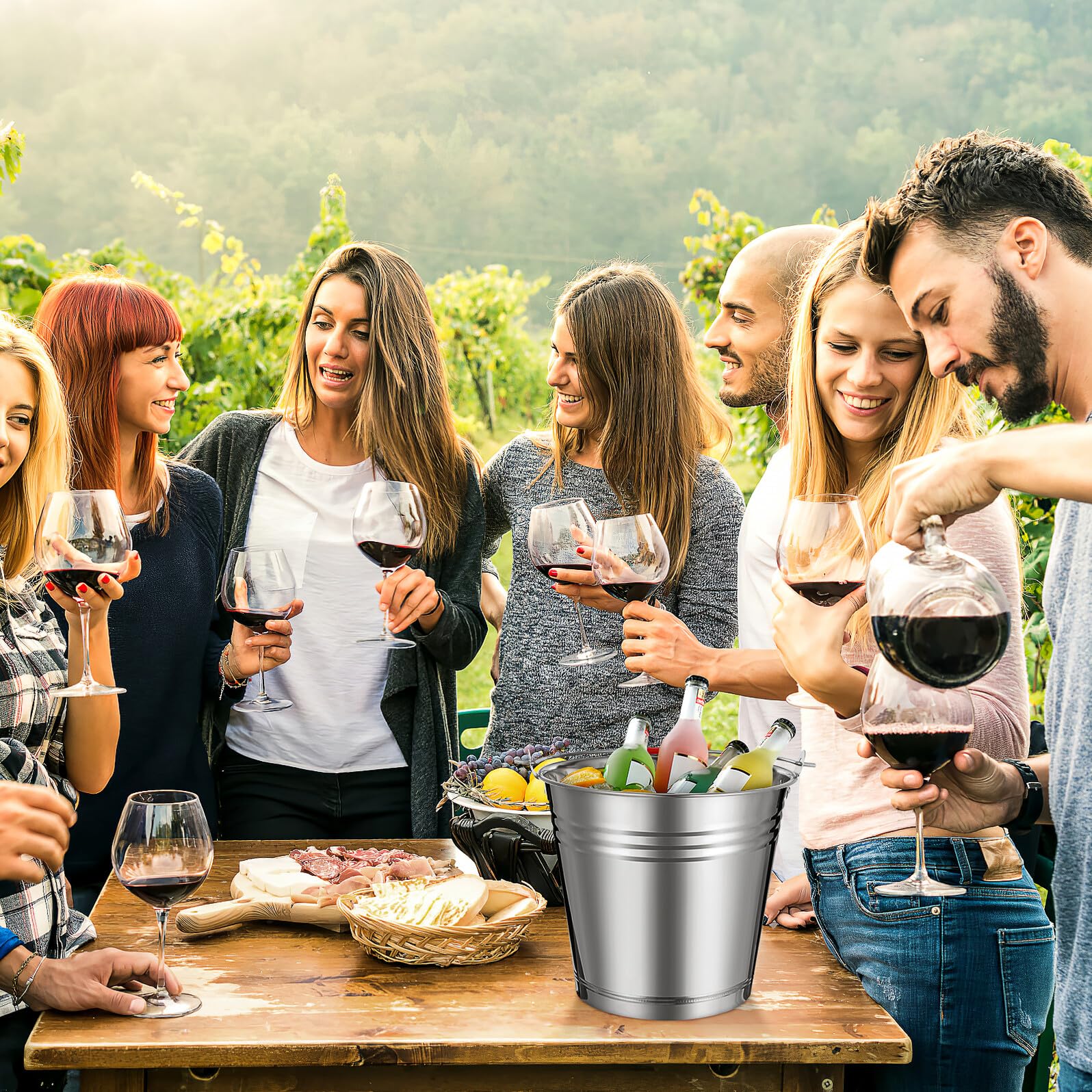 SHINEOFI Secchio Raccoglicenere in Acciaio Inox 8l con Coperchio | Argento, Uso Cucina e Outdoor, Multifunzione e Leggero, Trasporto Sicuro