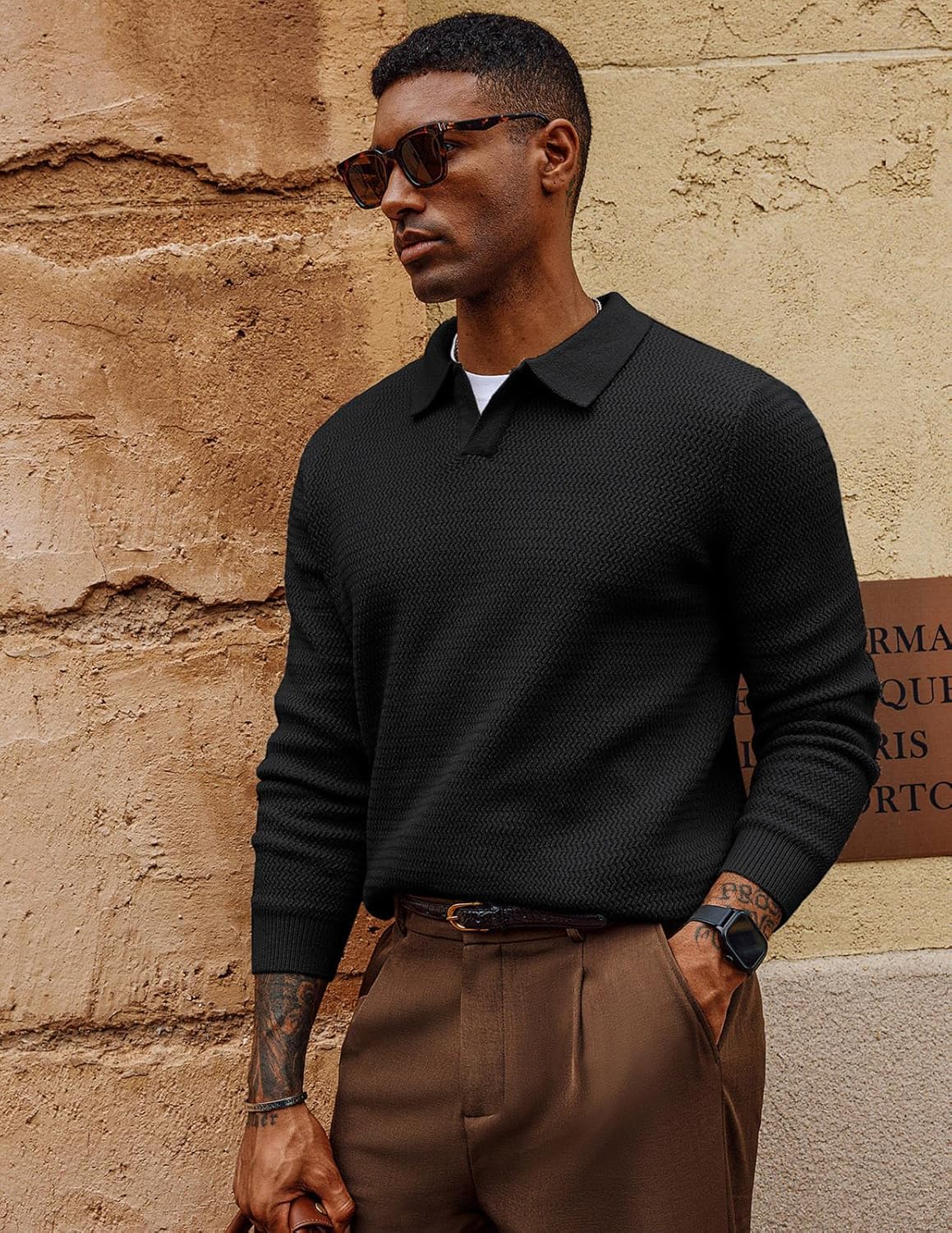 PJ PAUL JONES Mens Sweater V Neck Pullover Sweater Long Sleeve Cable Knit Textured Sweater - Image 5