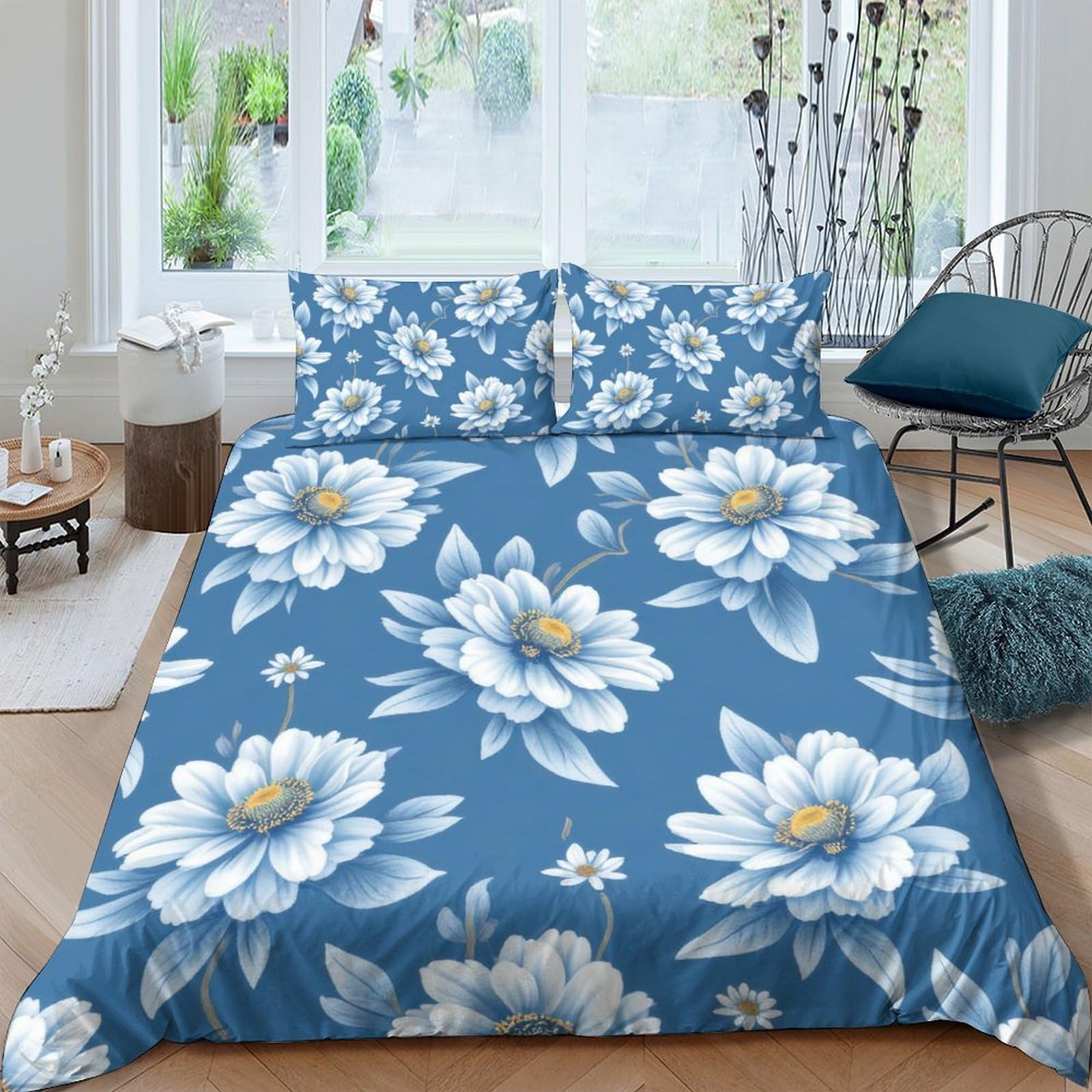 Ctjqhvkz Style-6 3D Printed Blue Floral Fitted Sheet Microfiber Soft Anti-Slip Lotus Blossom Mattress Cover Bedroom Guest Room Machine Washable Single（135X200cm）
