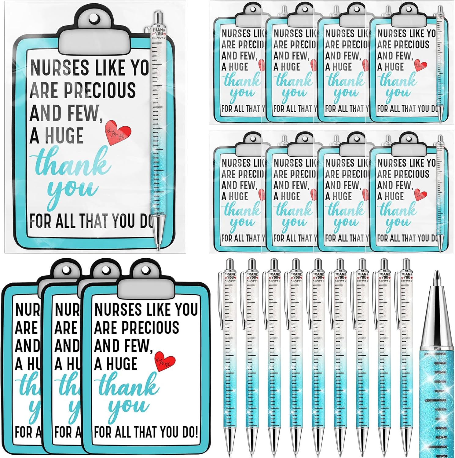 24 Sets Nurse Appreciation Gifts Bulk Funny Glitter Nursing Pens with Cards Medical Nursing Ballpoint Pens for New Nurse LPN Graduation CNA RN Medical Assistant Staff Access Week Gifts (Blue)