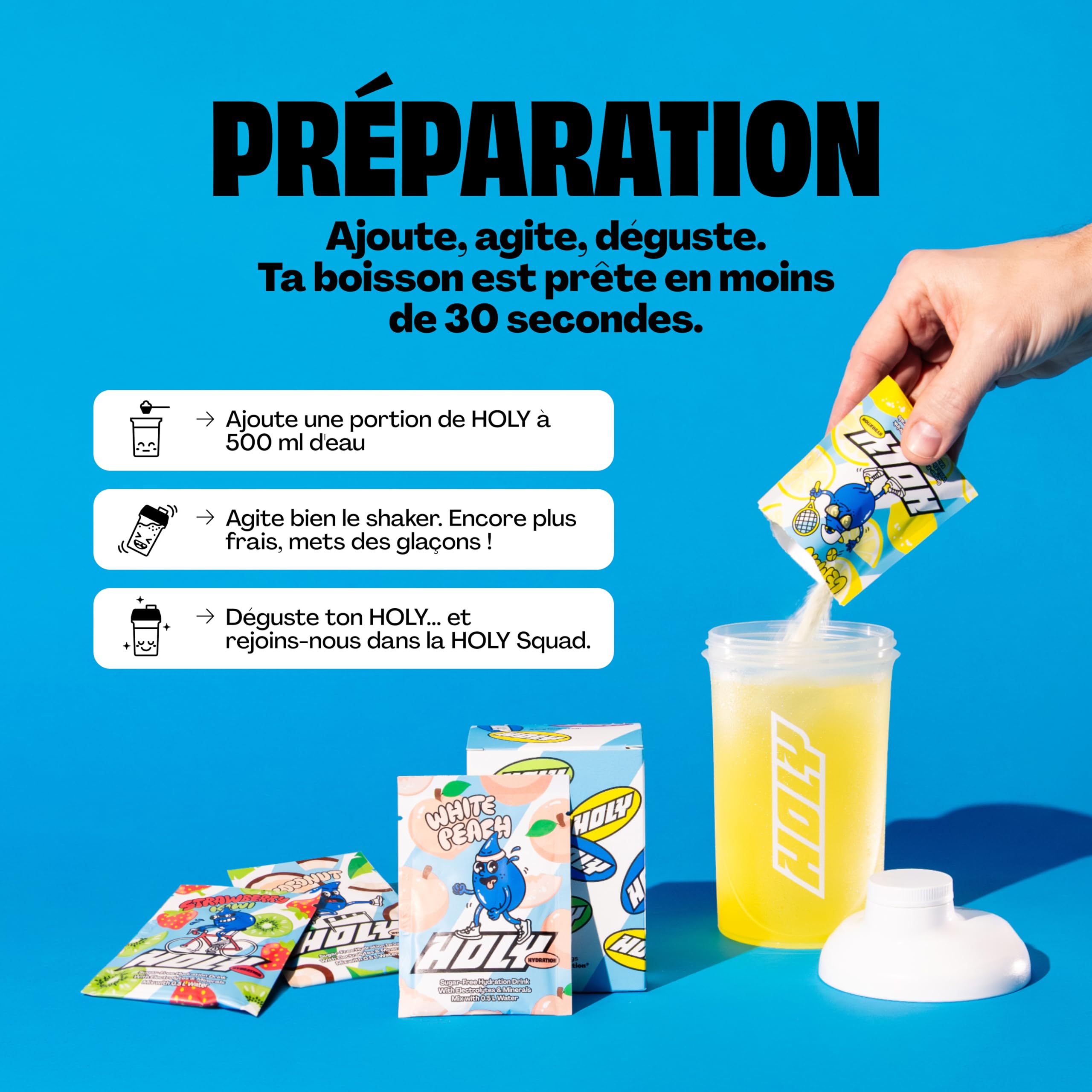 HOLY Hydration Kit de démarrage - Boisson sportive - 2x7 portions au goût fruité naturel - Avec électrolytes et minéraux - Végétalien - Sans sucre