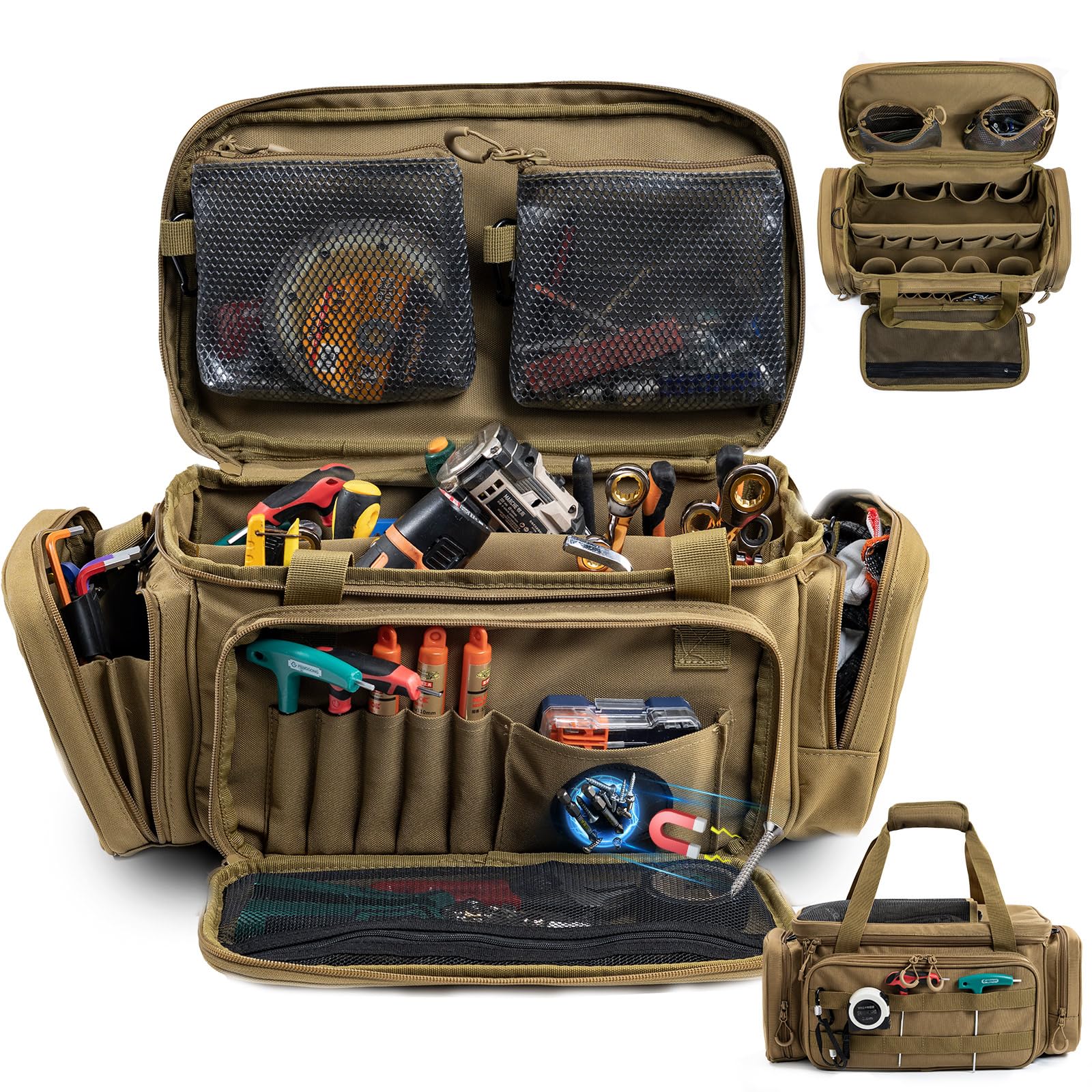Heavy Duty Tool Bag Organizer with Strong Magnets Detachable Pouches Tactical Tool Tote for Men Multiple Pockets Anti-Friction
