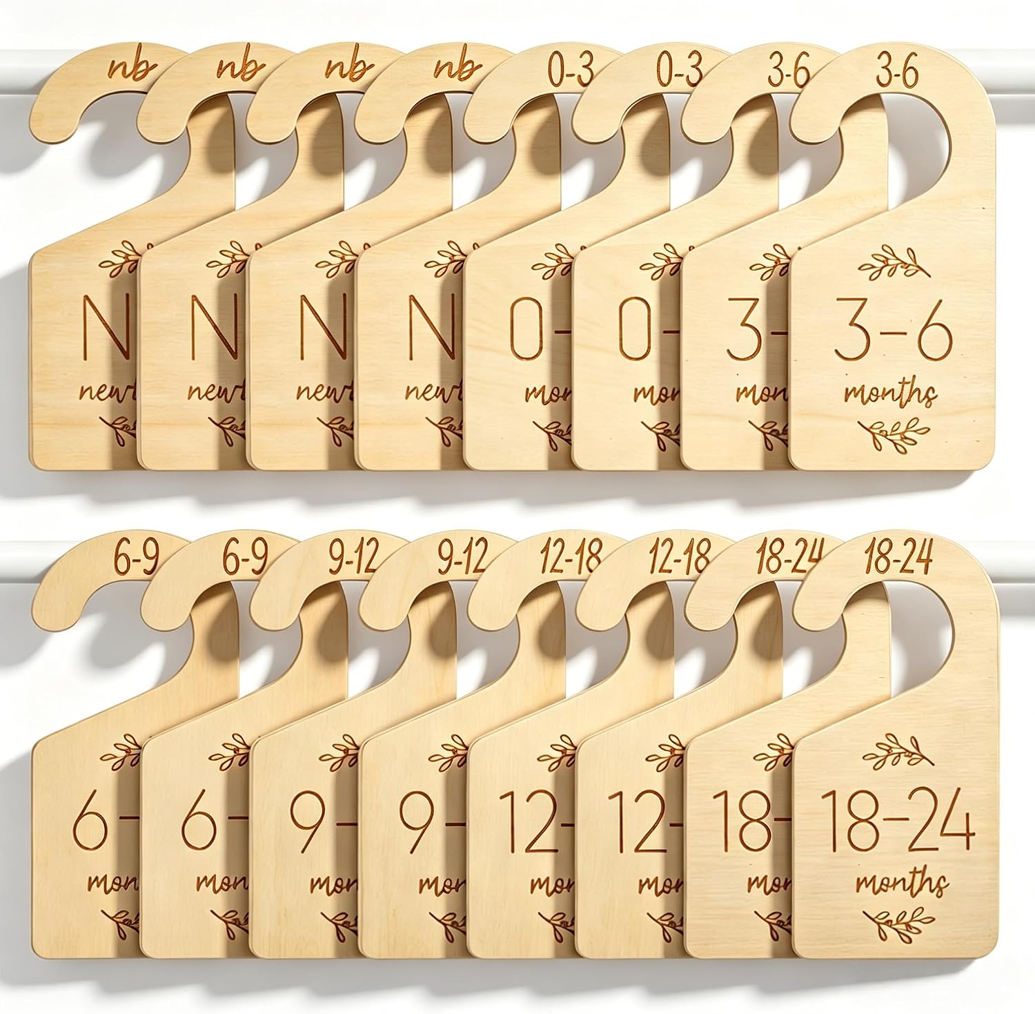 16Pcs Adorable Wooden Baby Closet Dividers, Double-Sided Clothes Size Organizer with Labels from Newborn to 24 Months, Cute Nursery Decor for Baby Girls & Boys Room