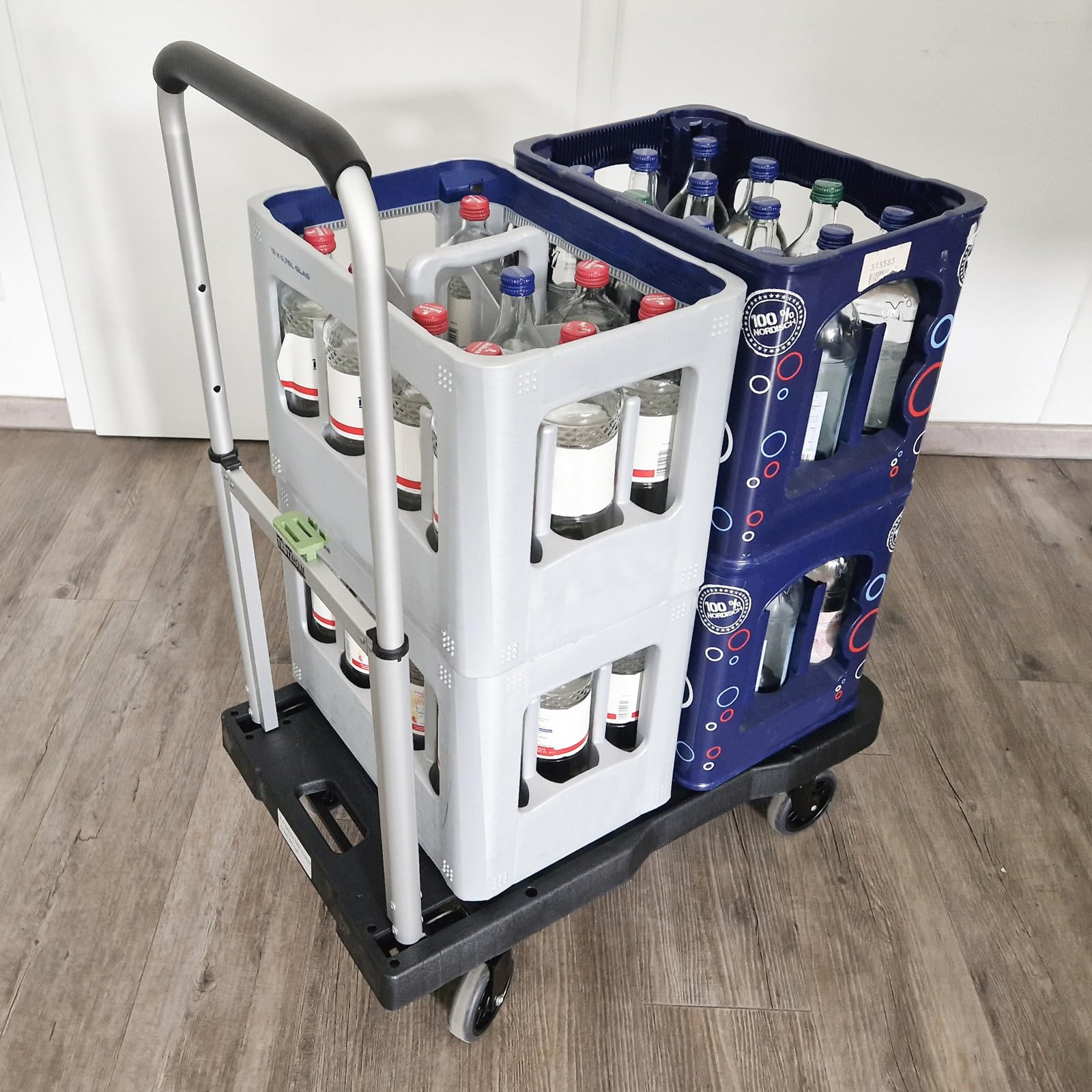 TRUTZHOLM Plattformwagen klappbar 150 kg Tragkraft Ladefläche 68x40 cm 3-Fach höhenverstellbare Teleskopstange Transportwagen Rollwagen Transportkarre Klappwagen Transporthilfe Handwagen