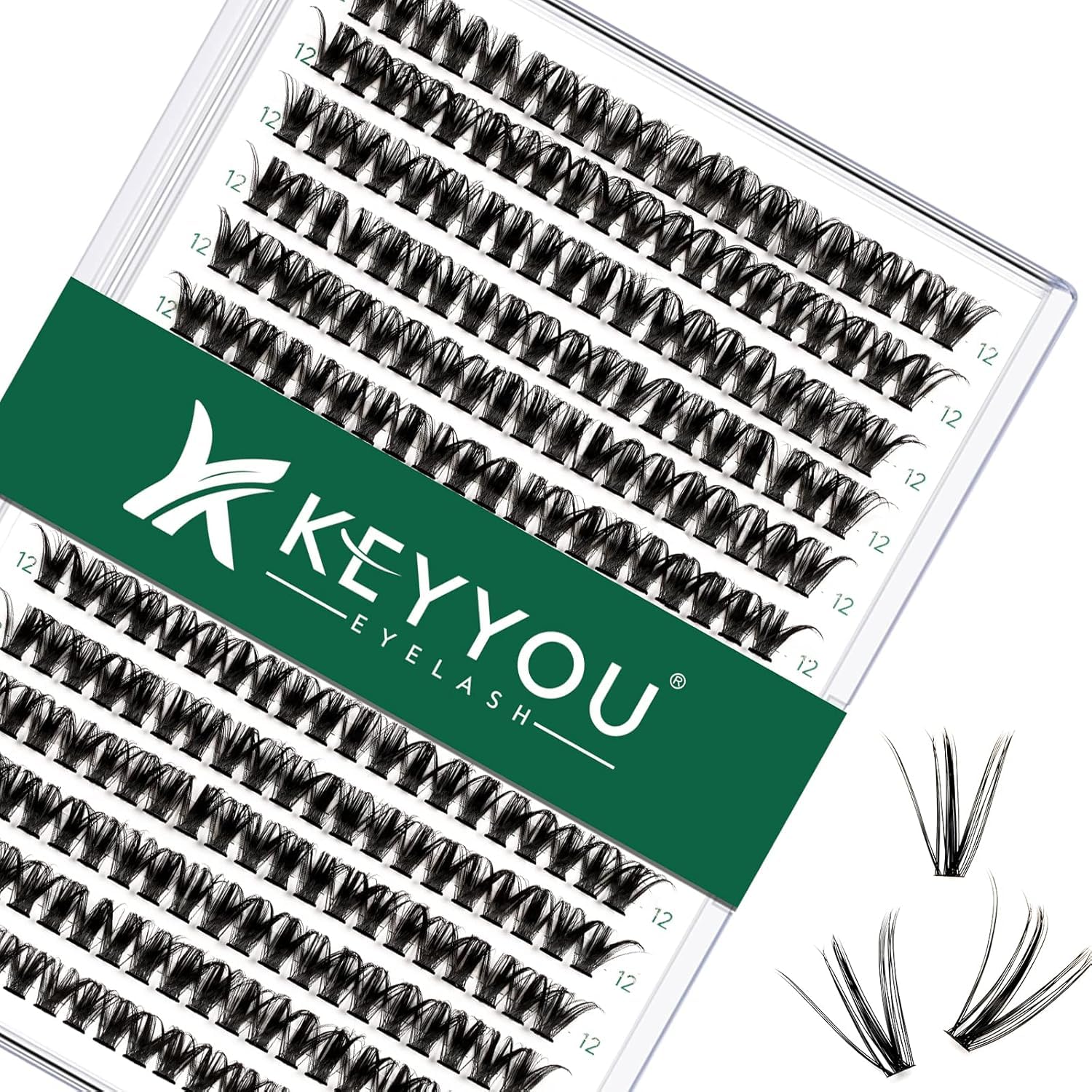 KEYYOU Wimpern Extensions 300pcs Cluster Lashes 50D C Curl 12mm Einzelne Wimpern Volume Natürlich Sanft Wimpernverlängerung（50D-C -12）