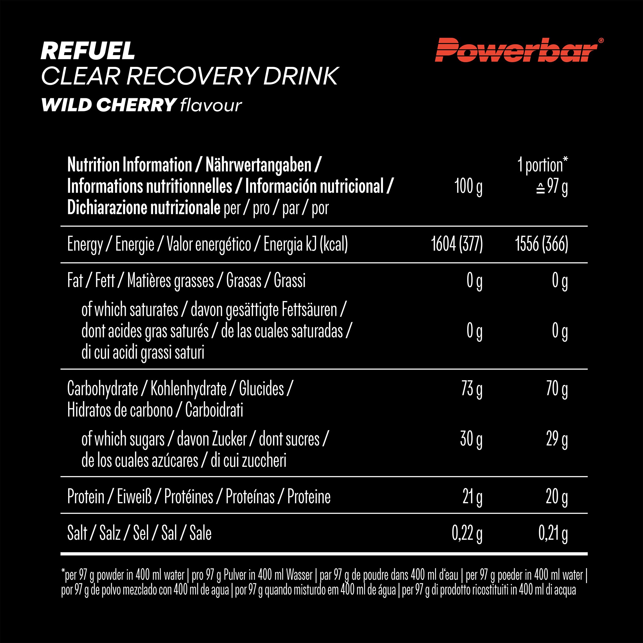Powerbar - Black Line - Refuel - Clear Recovery Drink - Wild Cherry - 10x97g