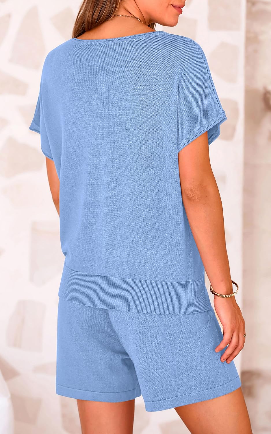 PRETTYGARDEN Two Piece Set for Women Summer Lounge Sets Shorts And Short Sleeve Tops Knitted Matching Travel Vacation Outfits