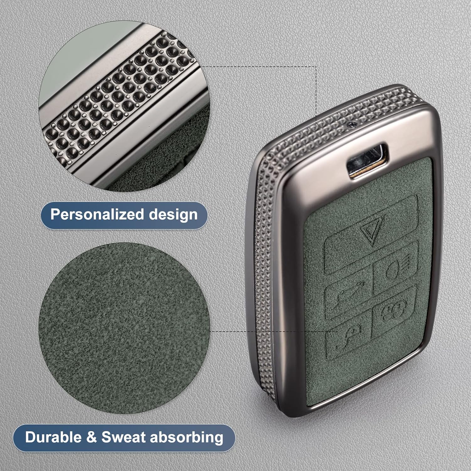 YO&YOYE for Land Rover Key Fob Cover with Keychain Leather Key Case Protector Compatible with Land Rover Vogue Range Discovery Rover Sport (Model2, Green) - Image 3