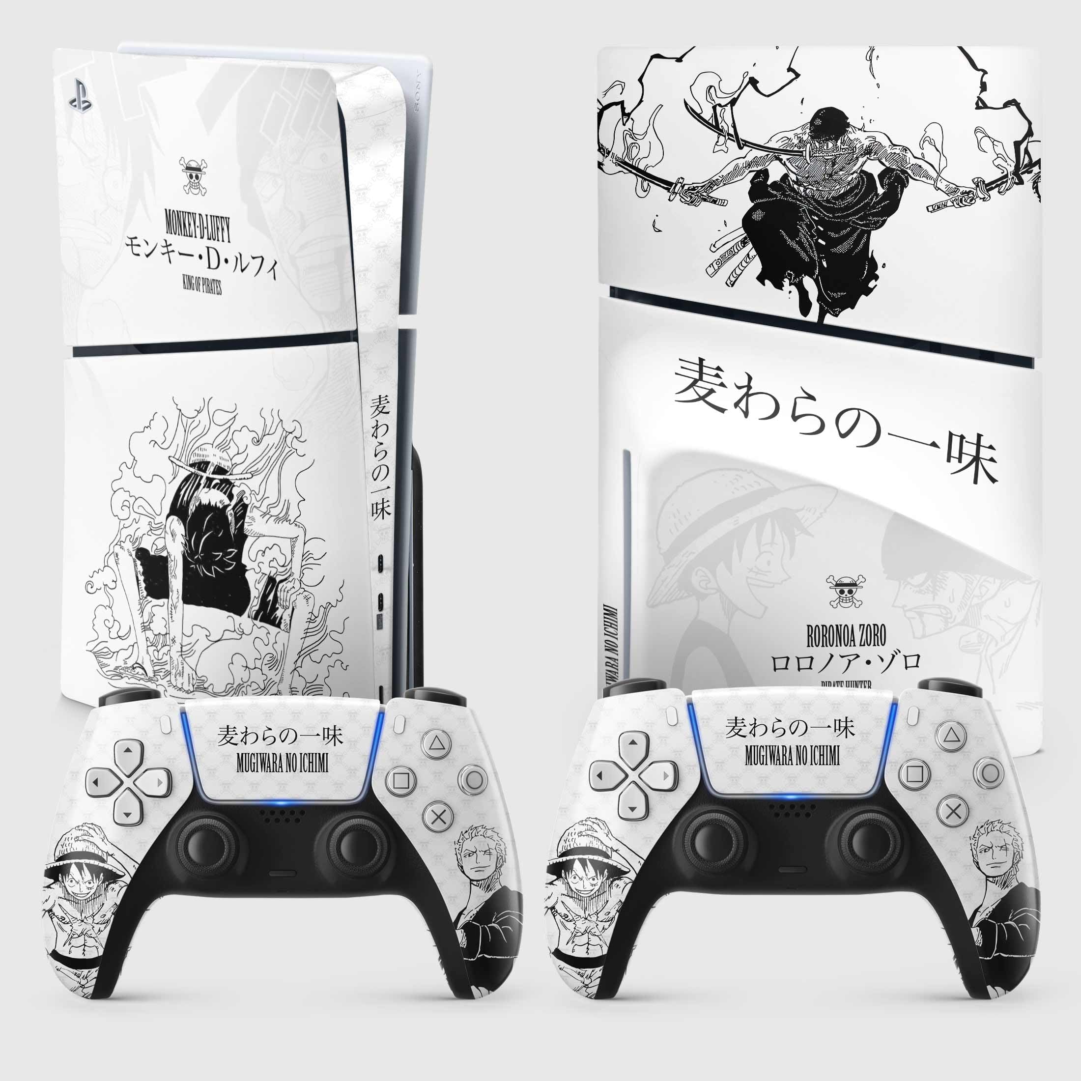 Sticker PS 5 Slim Gear 1, Autocollant PS 5 Manga, Console et Manette, Edition Slim Disque, Skin Gear 1 PS5 (2 Manettes)